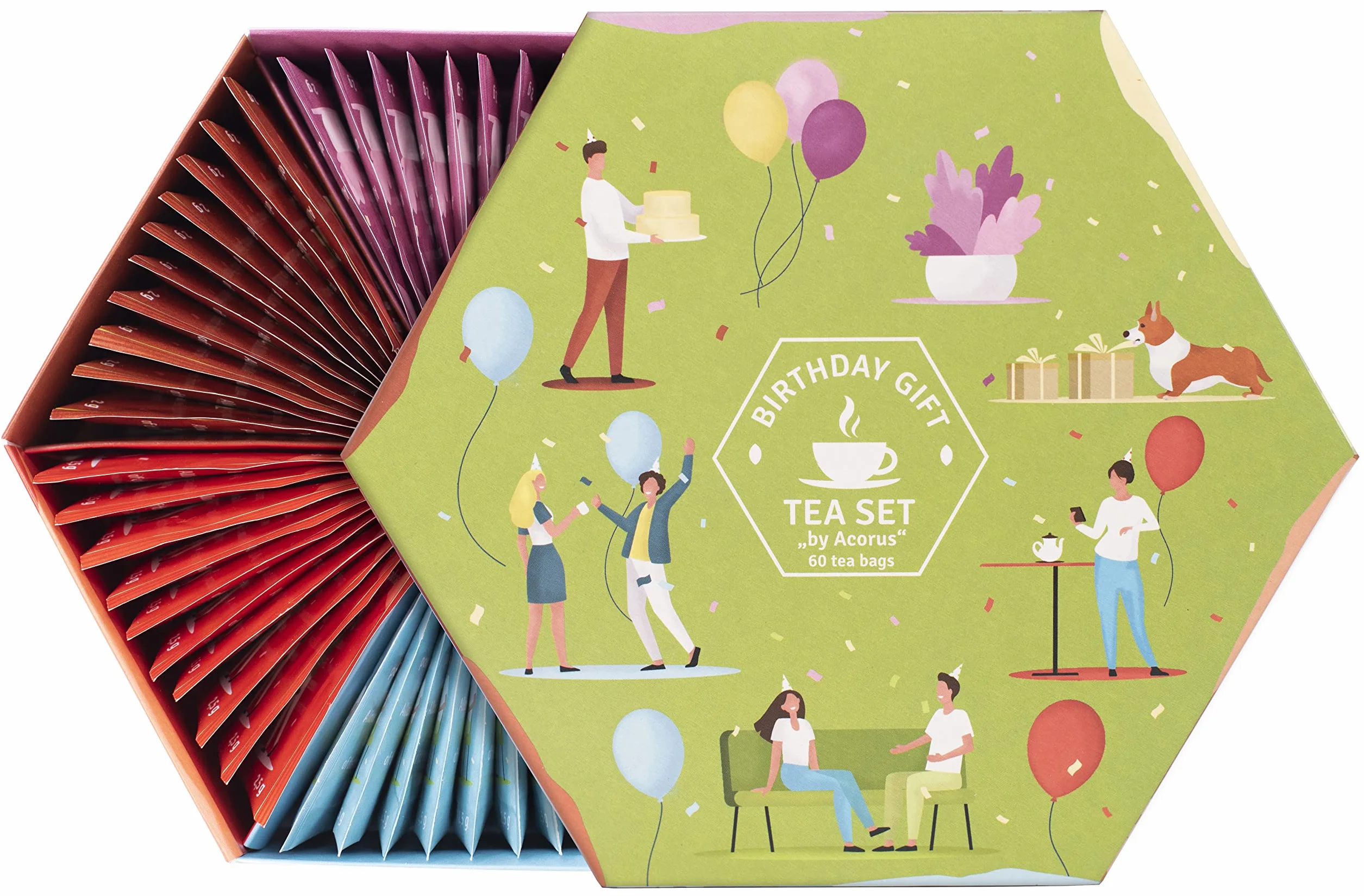 ACORUS Surtido de té de regalo de cumpleaños 6 sabores 60 bolsitas de hierbas y frutas