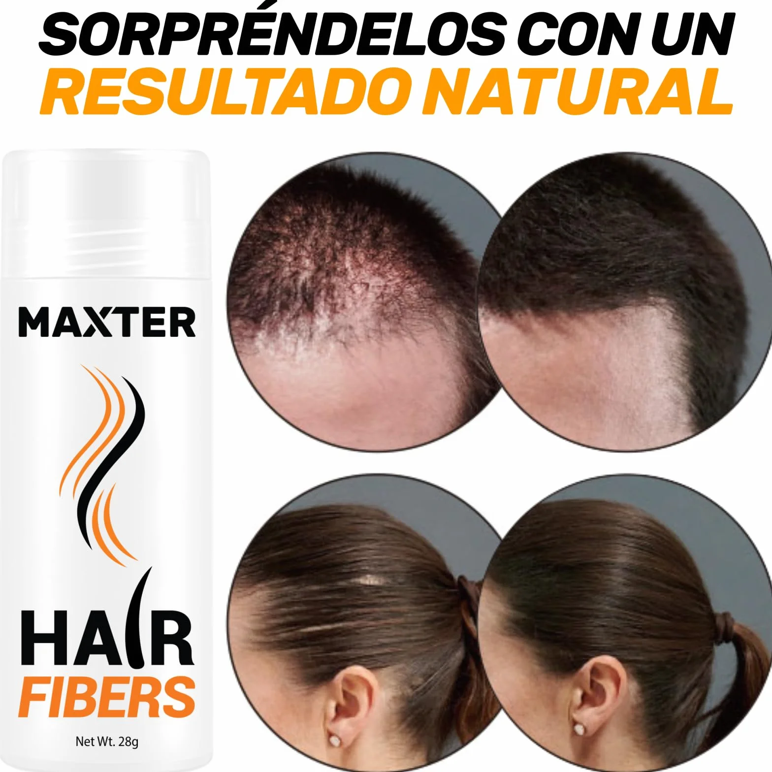 Maxter Microfibras Capilares Castaño Medio 100% Natural para Disimular Calvicie y Alopecia - Fibra Capilar Hombre y Mujer