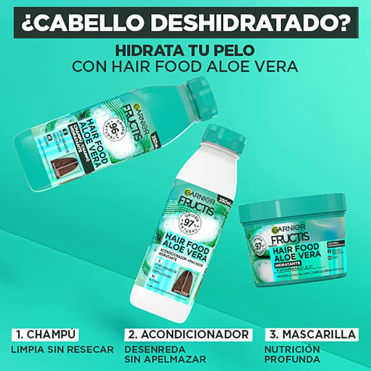 Garnier Fructis Hair Food Set Champú Acondicionador Mascarilla Pelo Normal a Seco Aloe Vera Hidratante 3 Productos