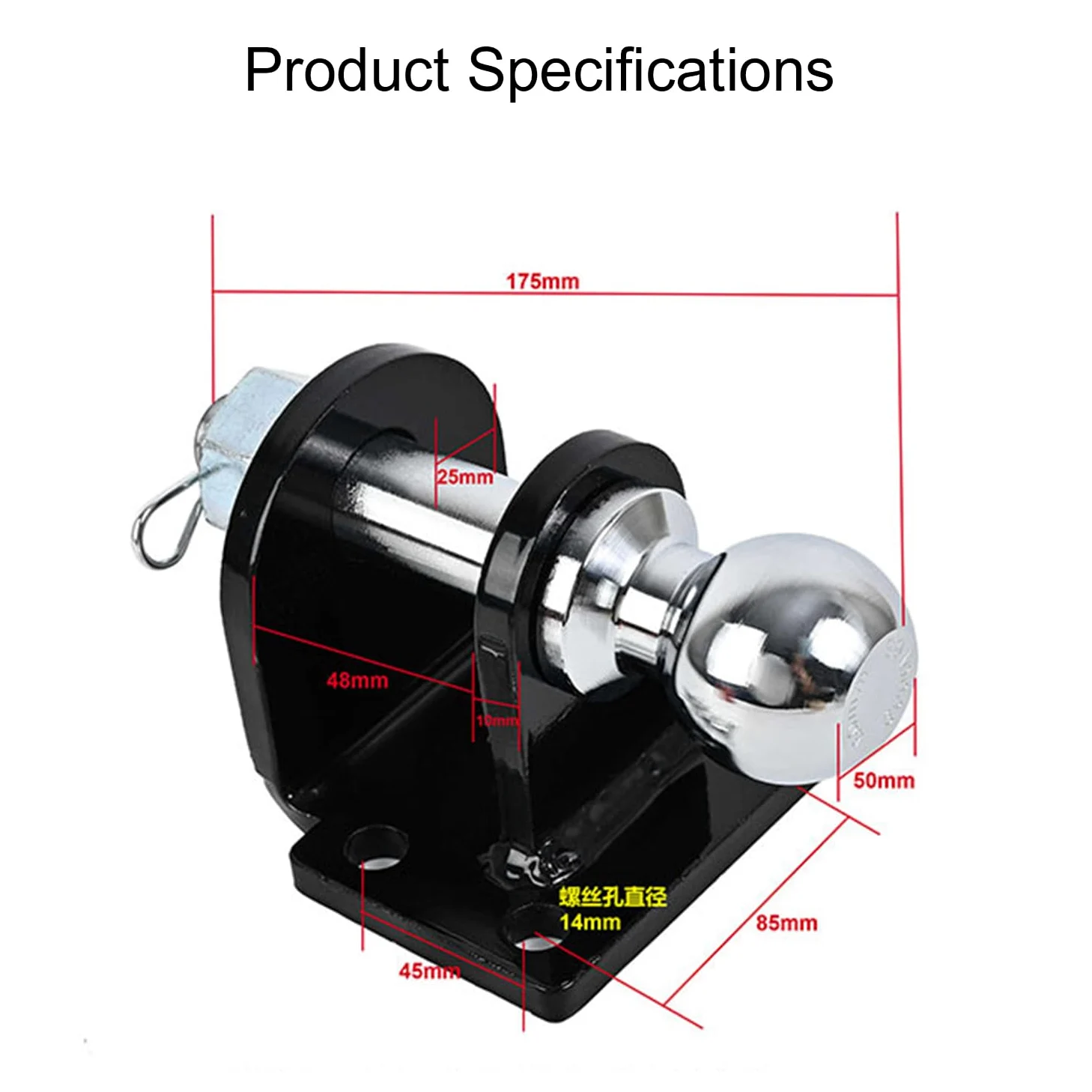 Enganche Remolque,Acoplamiento Mixto,Barra De Remolque Recta De Vástago Largo,Enganche De Remolque con Bola 50mm,para Todos Los Modelos De Vehículos,Cabezal Esférico De 70,8 Mm.