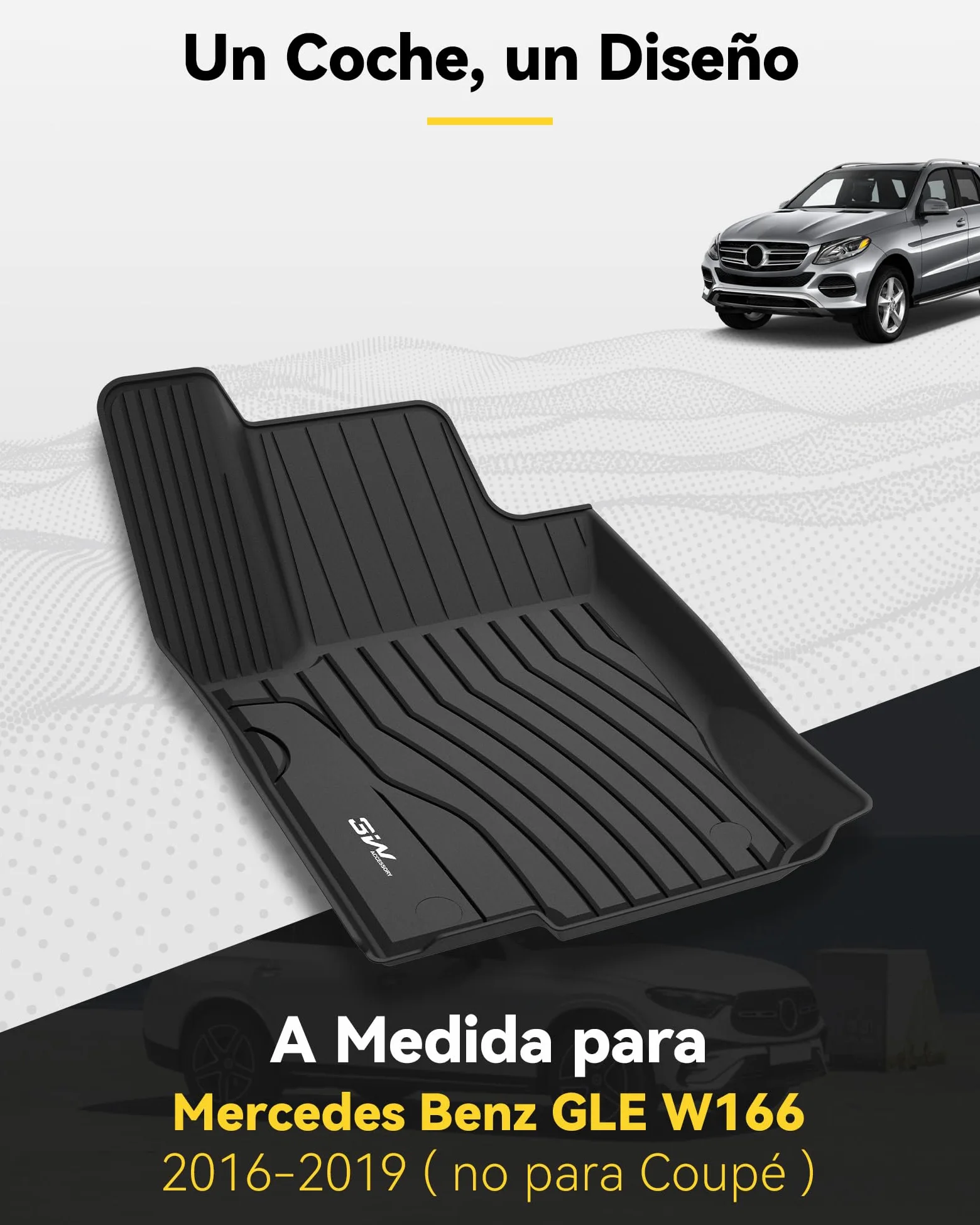 3W Alfombrillas de Coche Compatible con Mercedes Benz GLE W166 2016-2019, TPE Alfombrillas para Todo Tipo de Clima para Benz GLE la 1ª y 2ª Fila Juego Completo, Accesorios, Negro (No para Coupé)