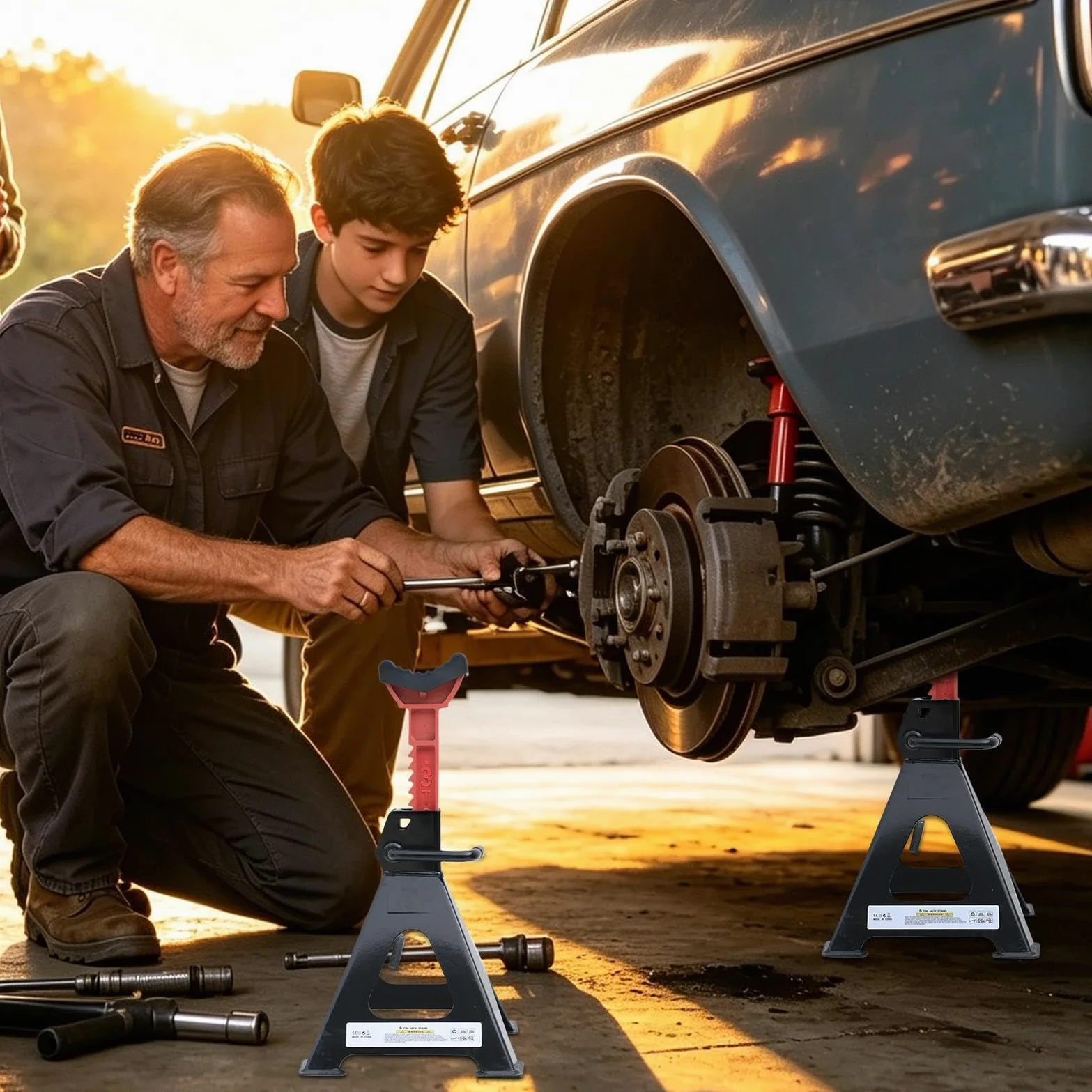 Caballetes 3 Toneladas Soporte de Gato Ajustable en Altura 3 y 6 t Trabajo | Soportes De Sujeción Ajustables Para Remolques Camiones Vehículos Automoción SUV Motocicletas Garaje