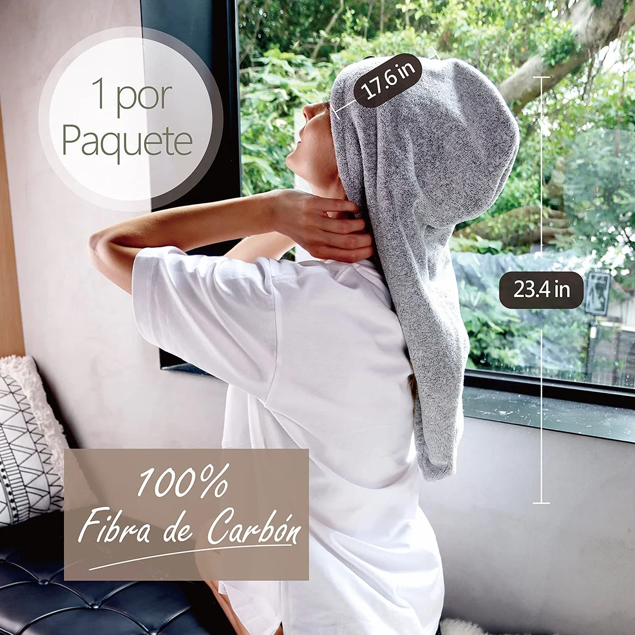 myHomeBody Toallero de Pelo Turbante Secado Rápido Fibra de Bambú Absorbente Ultra Suave Gris 1 Unidad