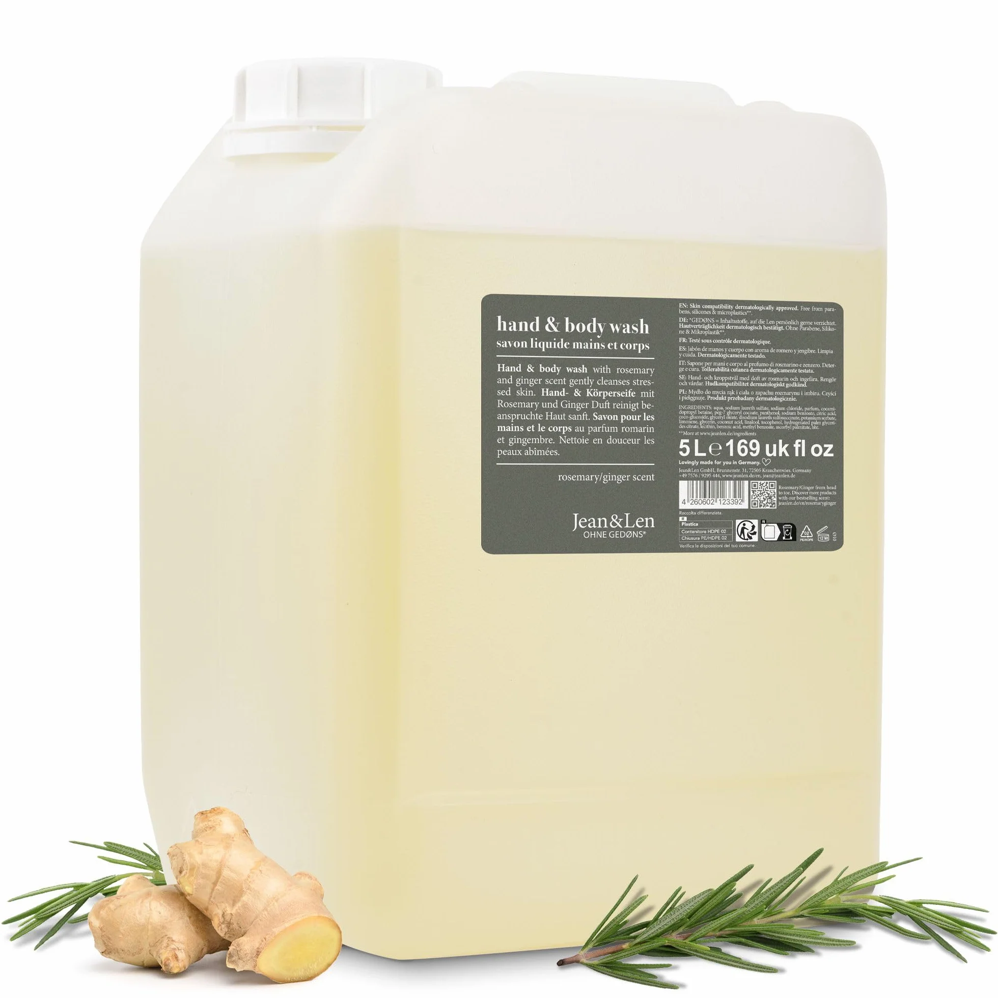 Jean & Len Hand & Body Wash Rosemary & Ginger 5 L
