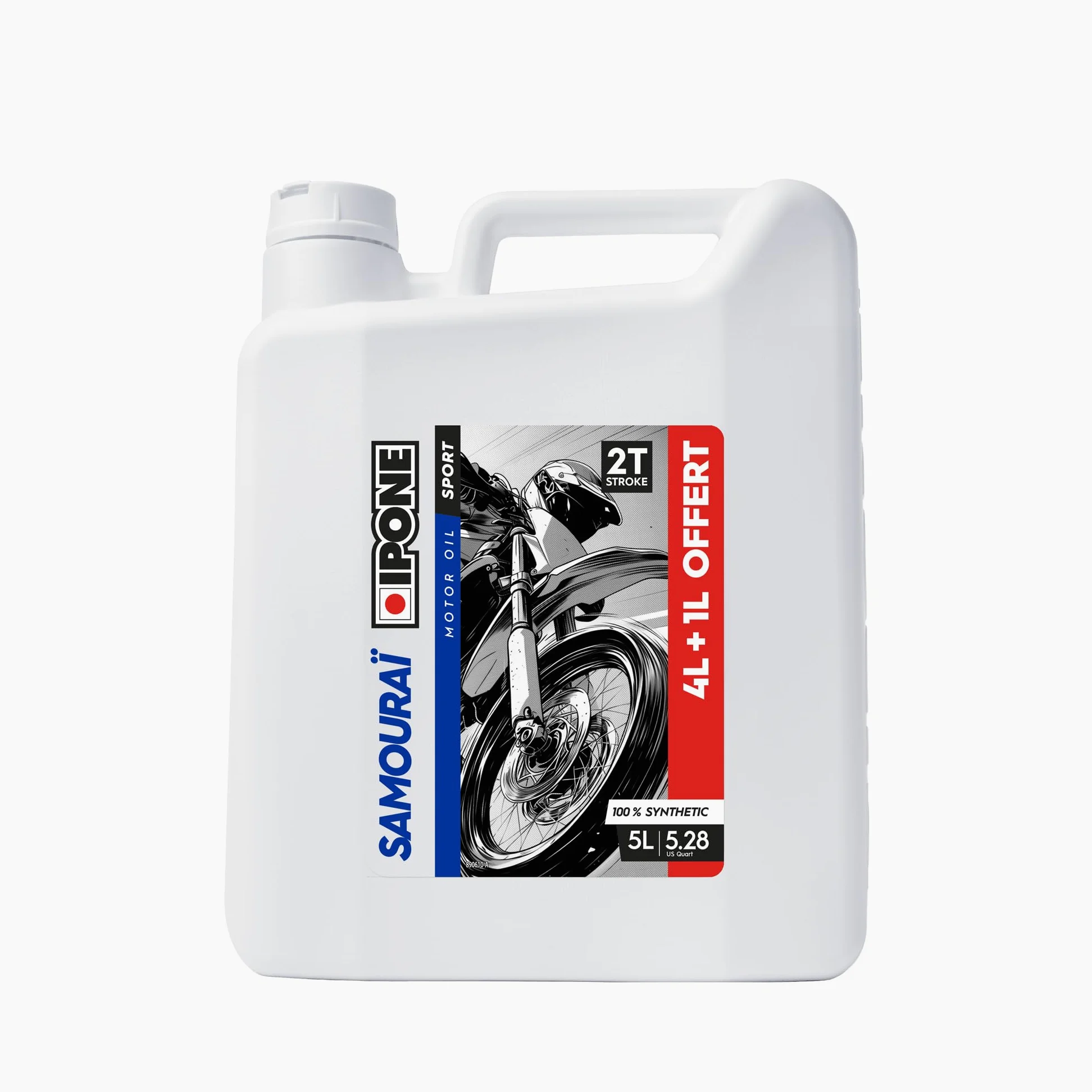 IPONE – Aceite de Motor para Moto 2 Tiempos Samouraï – Bidón dosificador 5 Litros - 100% sintético - Gama Sport - Altísimas prestaciones - Protección óptima del motor - Uso ocio y competición