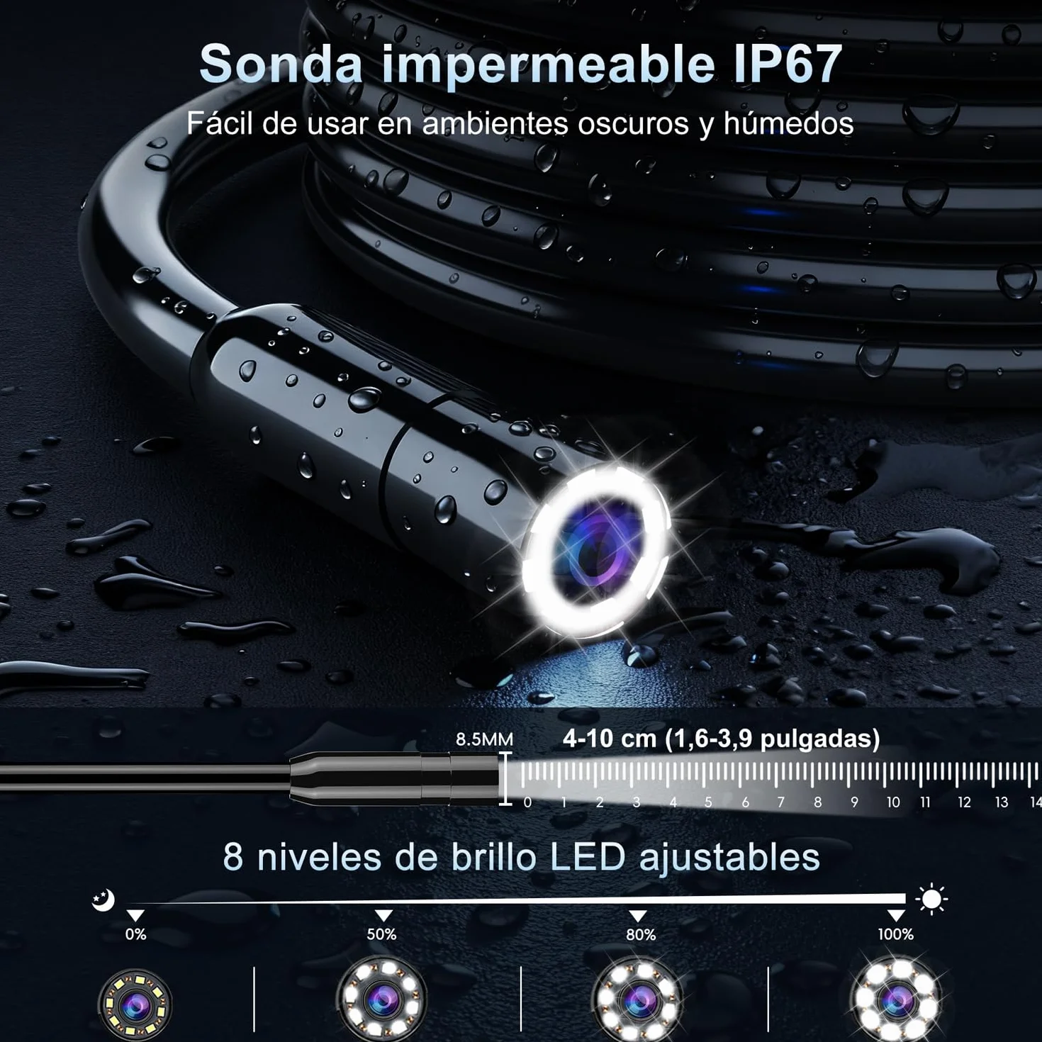 SKYBASIC Endoscopio Cámara de Inspección, 4.3" IPS 1080P HD Cámara de Inspección Boroscopio con 8 LED, Camara Inspeccion Tuberias Impermeable IP67, para Automóviles, Paredes y Desagües（20M）