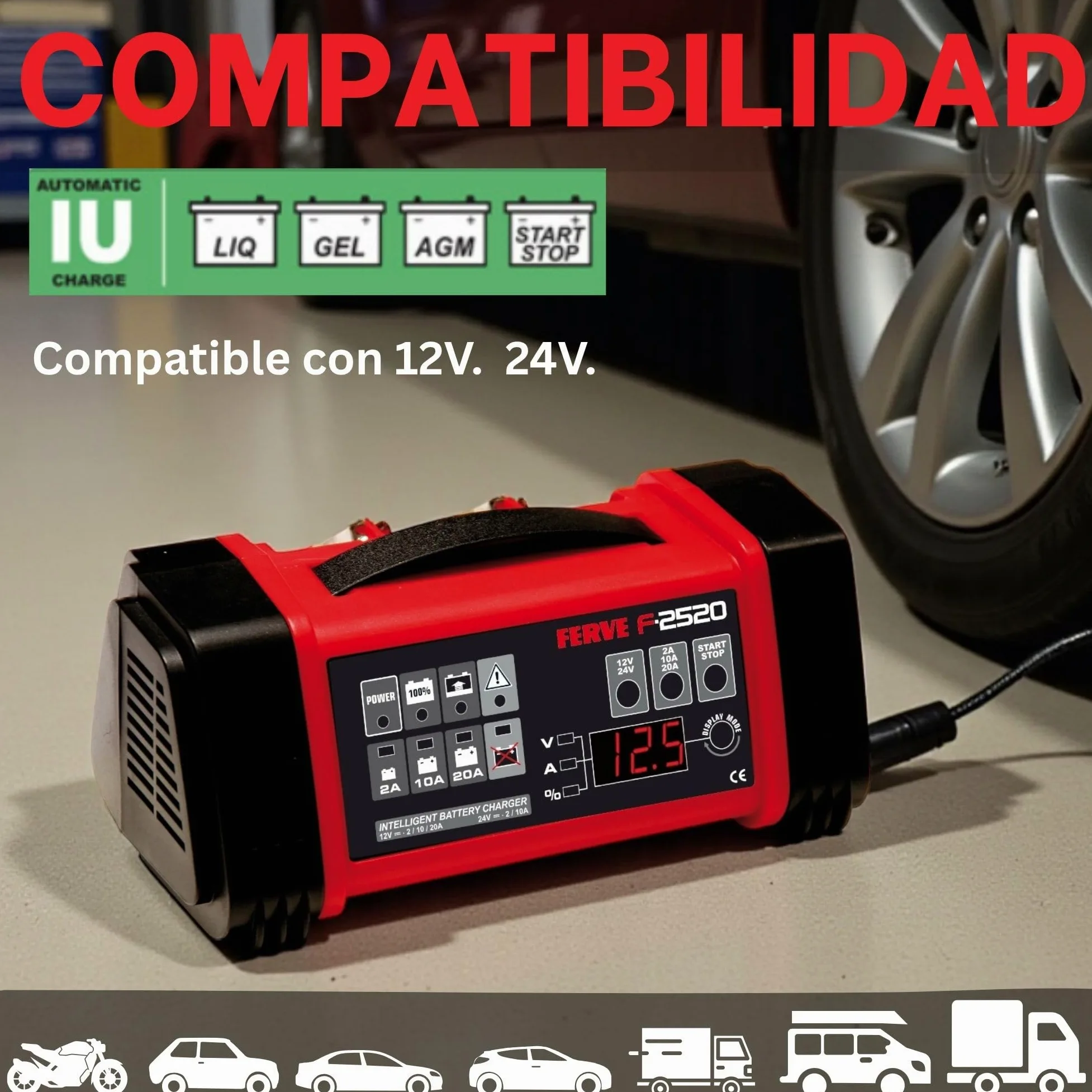 Ferve F-2520 Cargador Automático de Baterías de Plomo Ácido