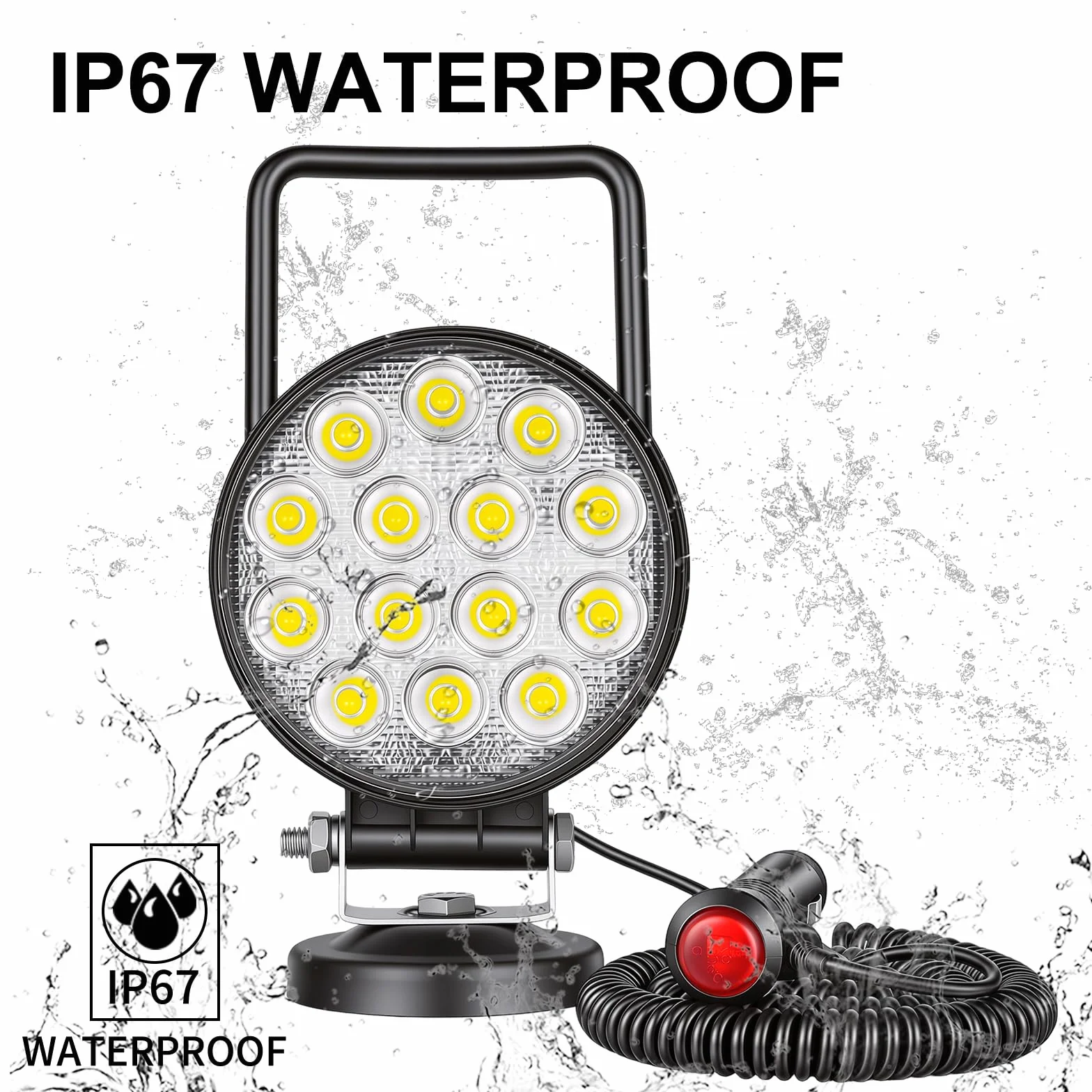 RIGIDON 42W Luz de Trabajo Con Base Magnética, 4 Pulgadas, Lámpara Portátil Para Off Road Camión Coche SUV 4x4, Faro LED Con Imán 12V 24V, 6000K Blanco