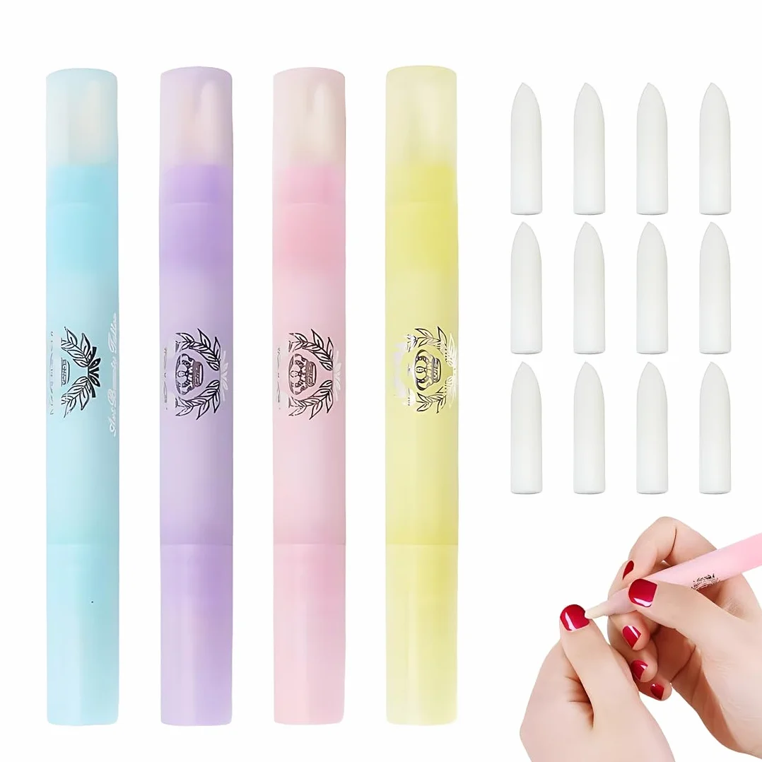 Lápiz corrector de esmalte de uñas 4 piezas con 12 puntas de repuesto sin disolvente