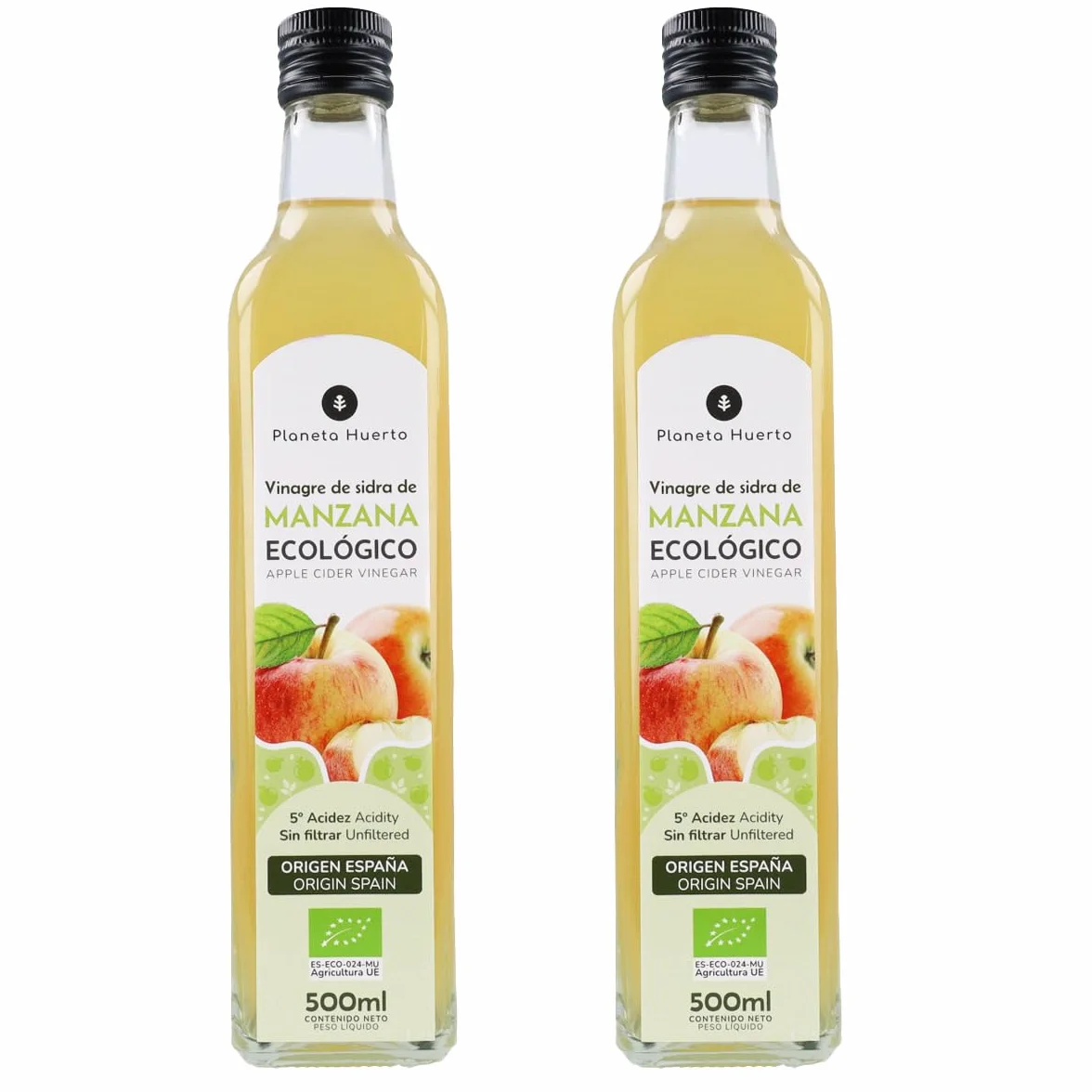 PLANETA HUERTO Vinagre de Sidra de Manzana Sin Filtrar ECO 2x500 ml
