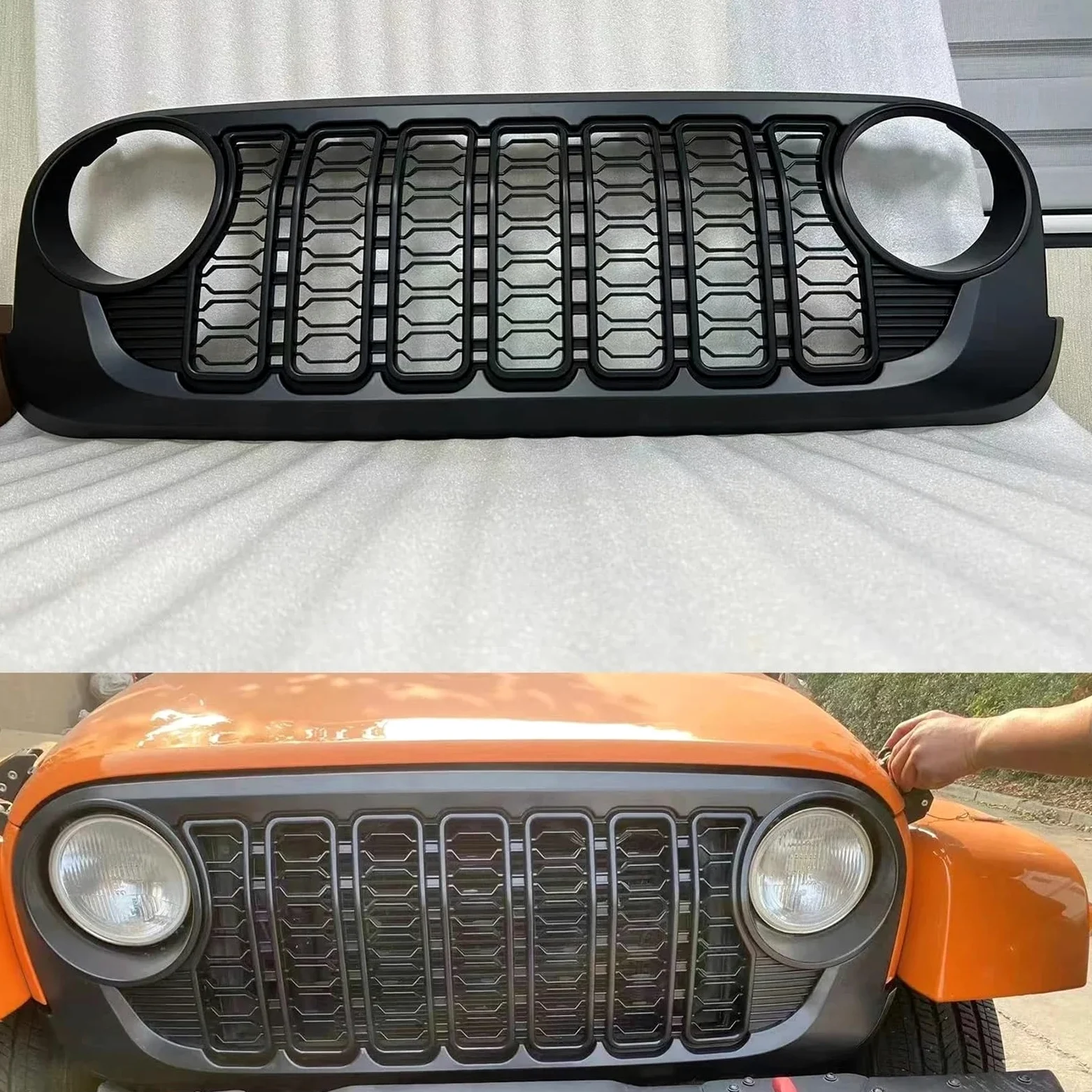 Parrilla Delantera para Jeep para Wrangler JK 2007-2017 J400 A España 2024 Diseño Parrilla Delantera ABS Estilo Parrilla JK A JL Parrilla Frontal Cromada