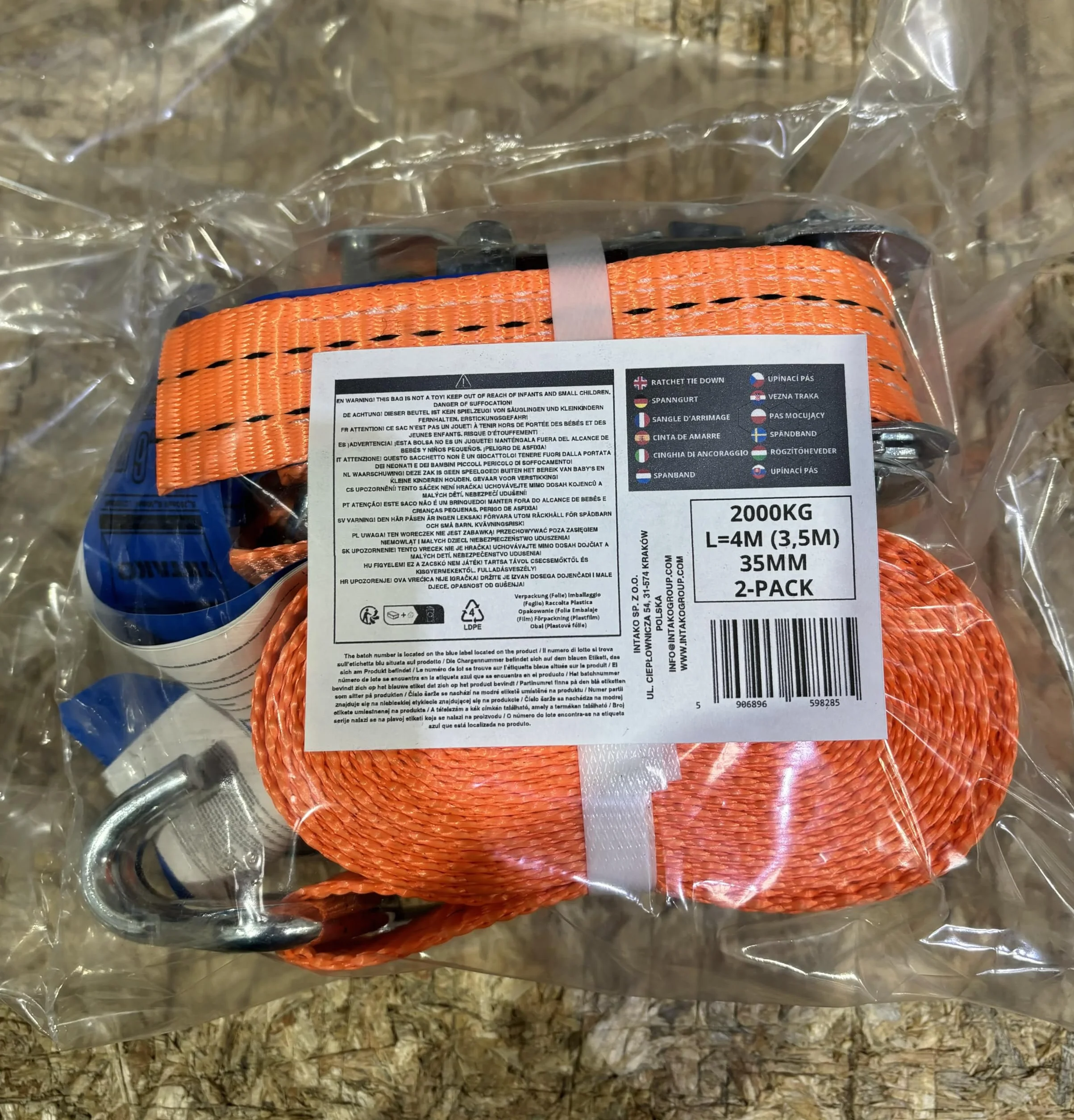 INTAKO Cinchas de Amarre con Carraca – 4m / 6m x 2000kg x 35mm – 2/10 Piezas – Eslingas con Carraca – Cinta de Amarre con Trinquete – Tensor de Cinchas para Auto y Moto (Naranja, 4m (2 Pezzi))