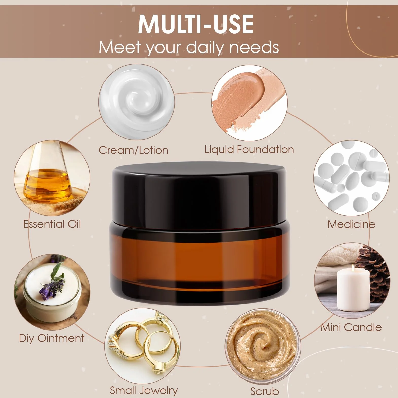Ámbar Tarros Cosmeticos 20ml, Tarros de Crema con 2 Raspadores, Contenedor de Cosméticos Marrón, Tarro de Cristal con Tapa