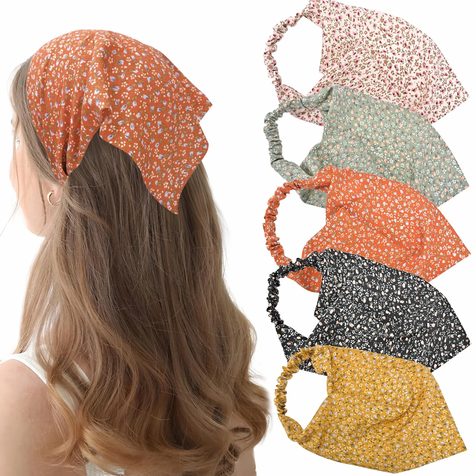 Pañuelos para mujer con flores, diademas elásticas boho de gasa, accesorio para el cabello para mujer y niña