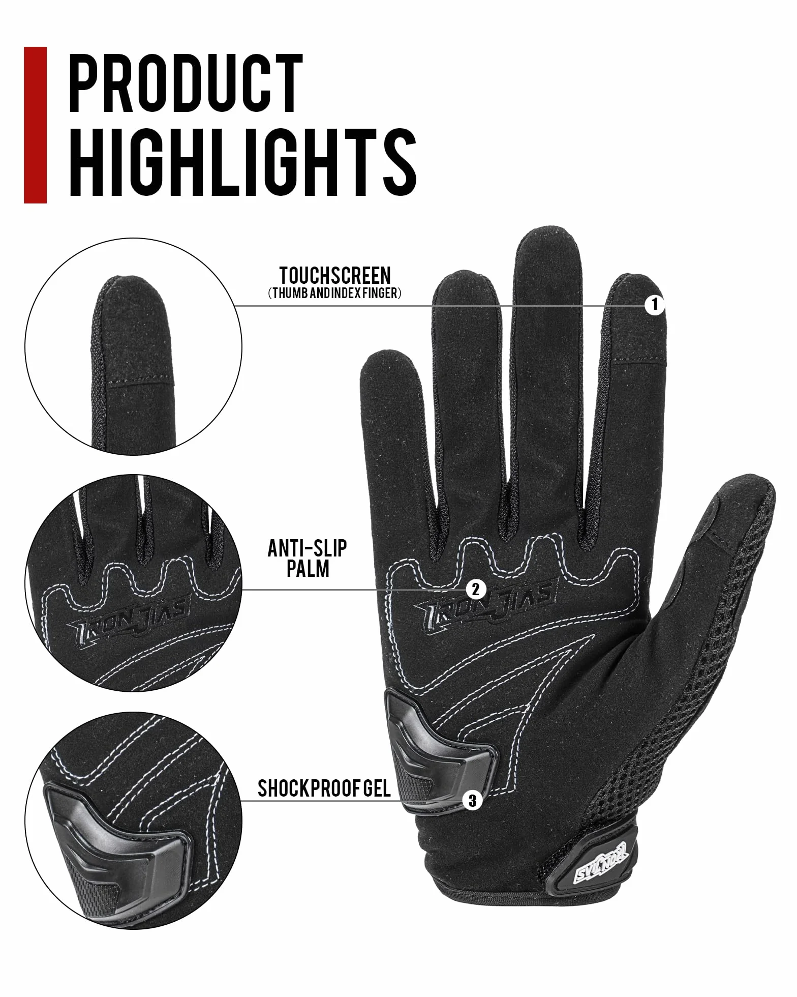 IRON JIA'S Guantes Moto para Hombre Verano, Pantalla táctil Transpirables y cómodos, Guantes de Moto de Verano, Adecuados para Montar en Moto, Scooter, Carreras Todoterreno Negro-XL