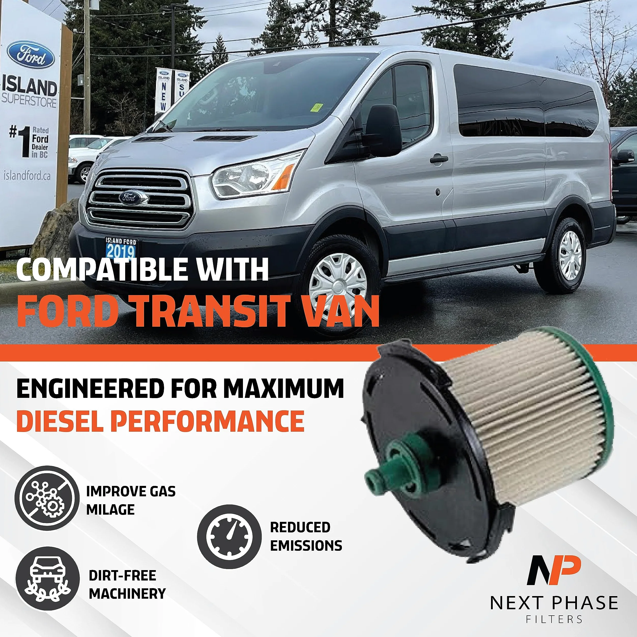 Filtro de combustible diésel, paquete de 1, compatible con Ford Transit Van 150, 250, 350 y 350 HD 3.2L 2015-2019, repuesto de piezas de filtro de combustible con junta tórica, reemplaza O.E