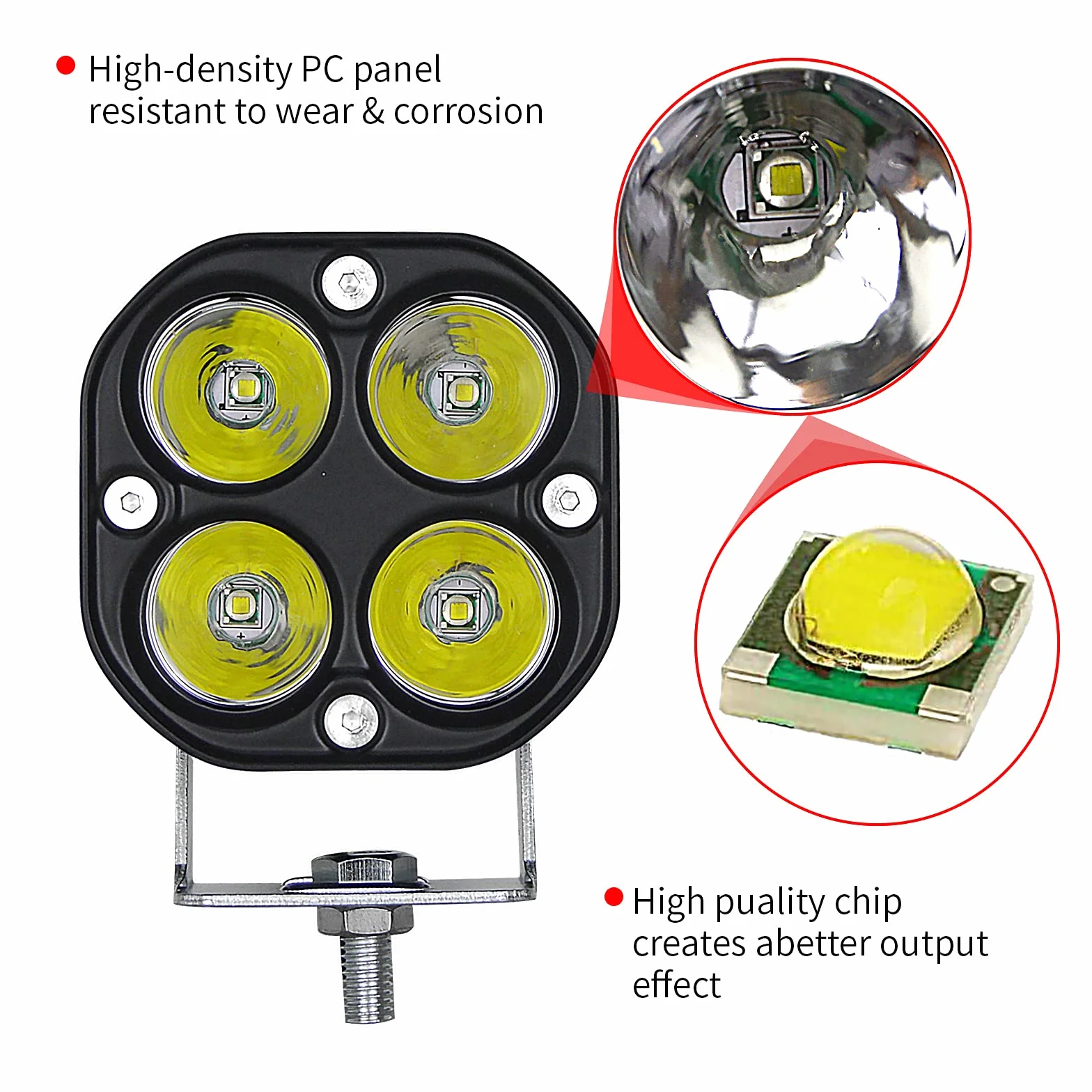 PICAA LED Work Light 2PCS 40W 3 Inch Flood Light 12V-24V 6000K White Tractor Fog Light for Car SUV UTV ATV Off-road Truck Boat