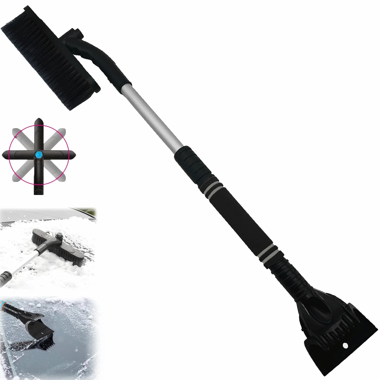 Cepillo de Nieve del Coche,Cepillo de Nieve con raspador de Hielo,Cepillo de Nieve Desmontable,Cepillo para Quitar Nieve,Cepillo de Nieve Extensible y Rascador de Hielo para Coche (Negro)