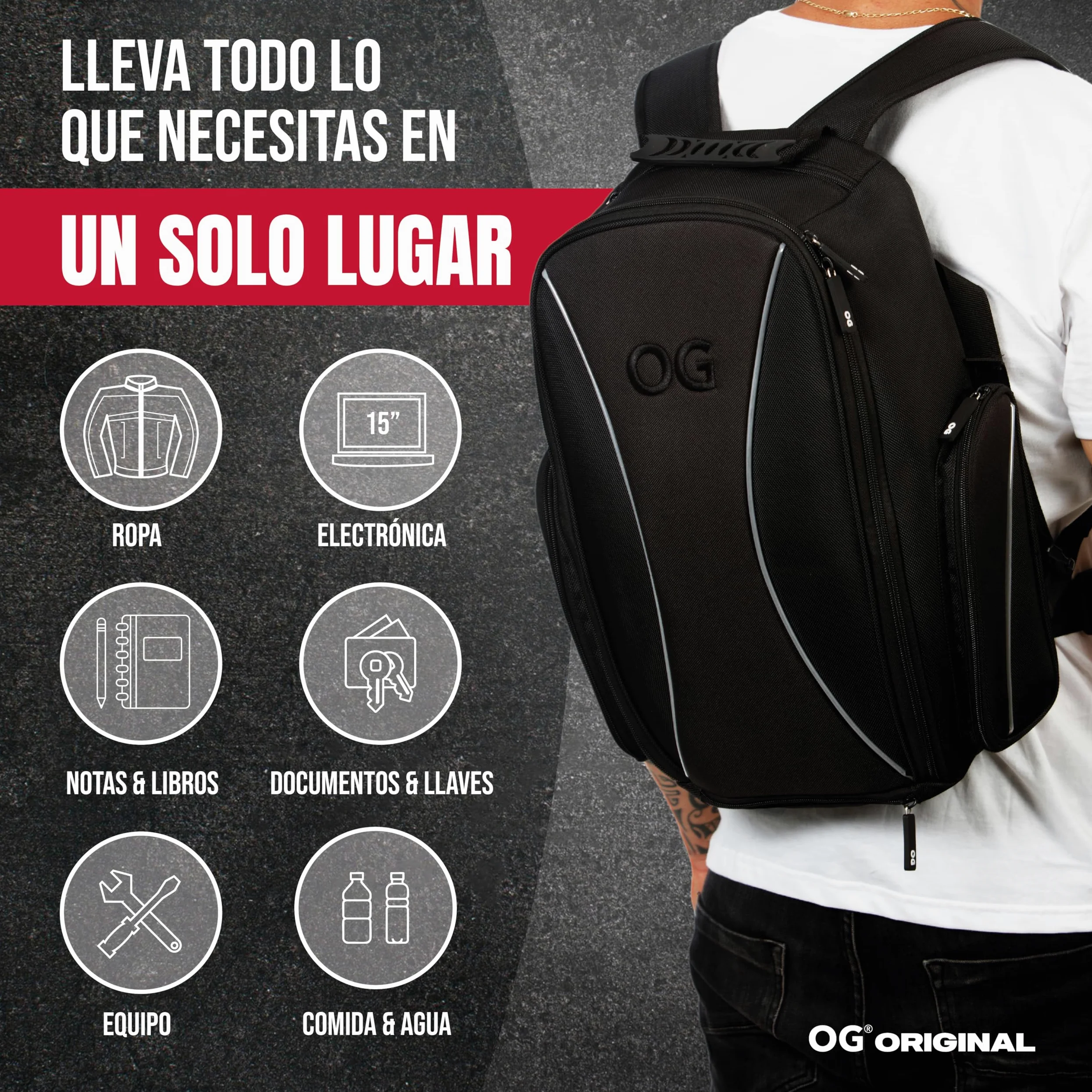 OG Original Mochila Moto GO Negra Impermeable 20L, Bolsa Porta-Cascos Motorista, Correa Casco, Ciclismo, Hombre, Portátil, Reflectante, Bolsillo Antirrobo