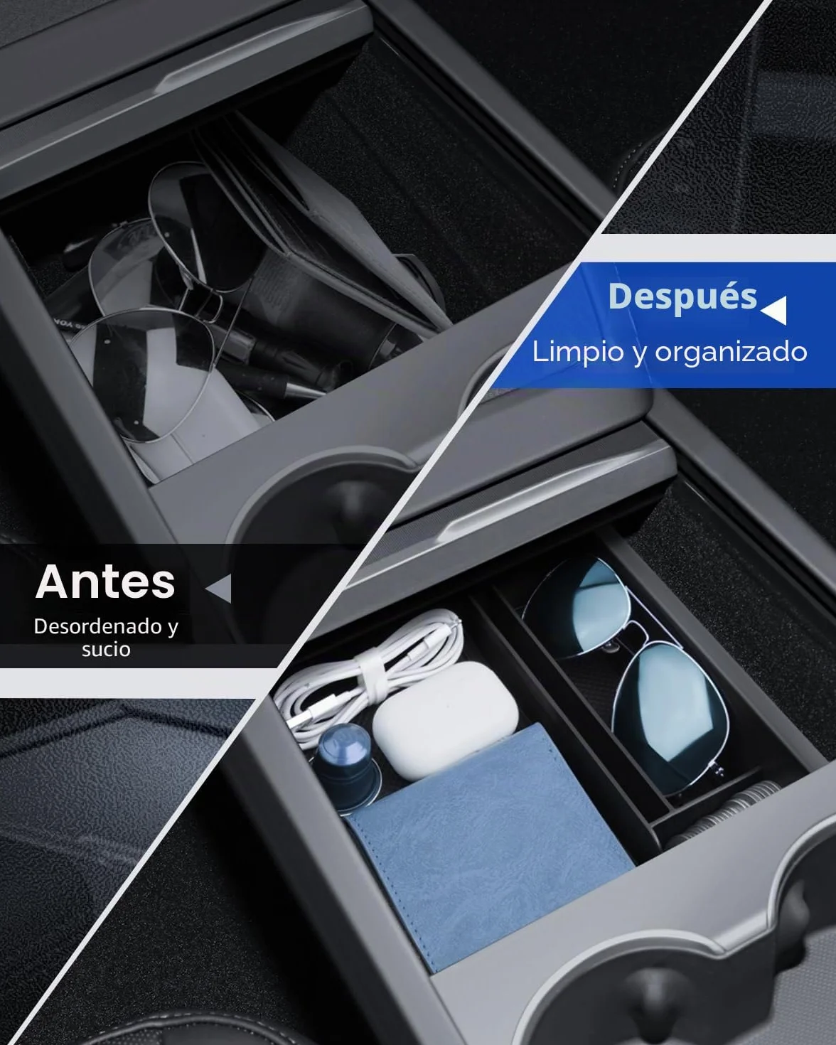 Organizador de Consola Central para Tesla Model Y 2025-2026 y Model 3 2024-2026 Caja de Almacenamiento con Material Aterciopelado Tesla Juniper Highland Accesorios