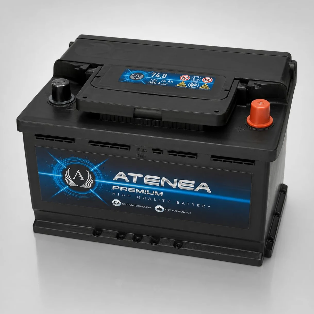 Batería Coche 12V 74Ah 680A (EN) Atenea Premium AT740 Arranque Standard, sin Start-Stop