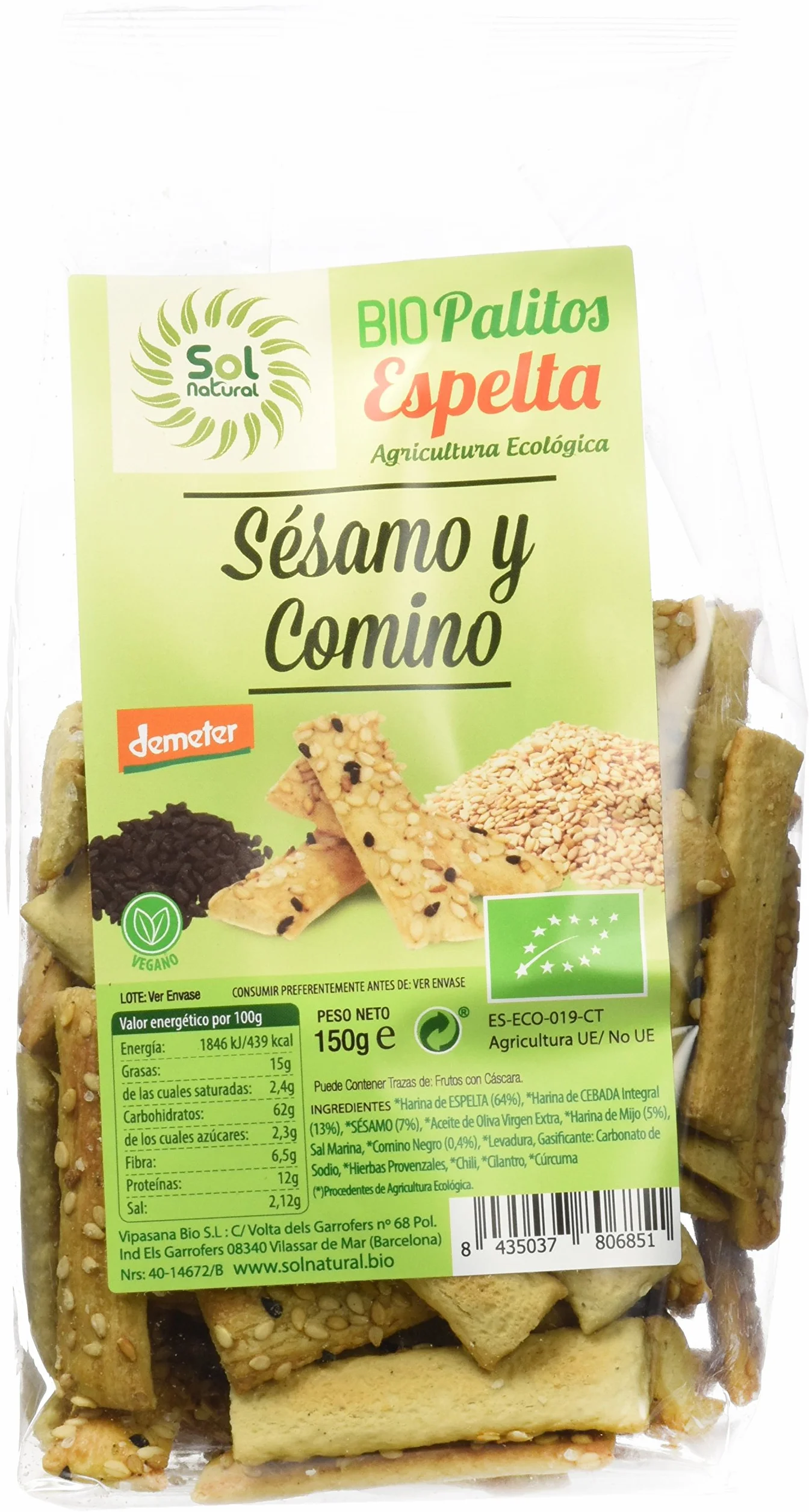 SOLNATURAL Palitos de Sésamo y Comino Negro 900 gr