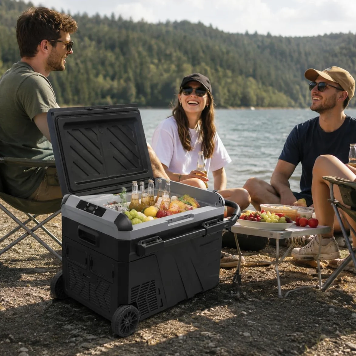 Nevera Portátil Eléctrica 35L con Compresor 12V 220V | para Coche, Furgoneta Camper, Autocaravana, Camión y Camping | Mini Congelador Rígido con Ruedas y Asa