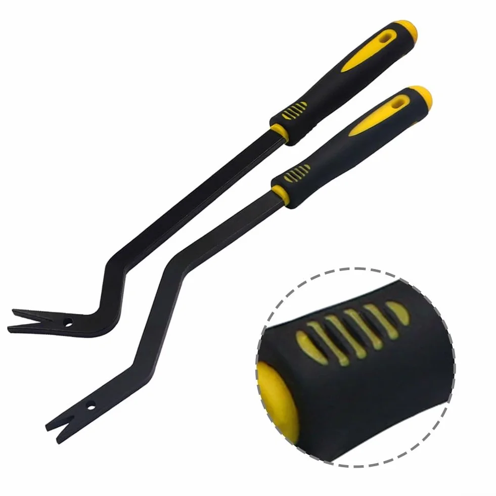 Herramienta de liberación de manija de techo para vehículos compatibles - Herramienta de extracción de molduras de acero automotriz para manijas de pasamanos T10518/T10518A, curva (curvada + recta)