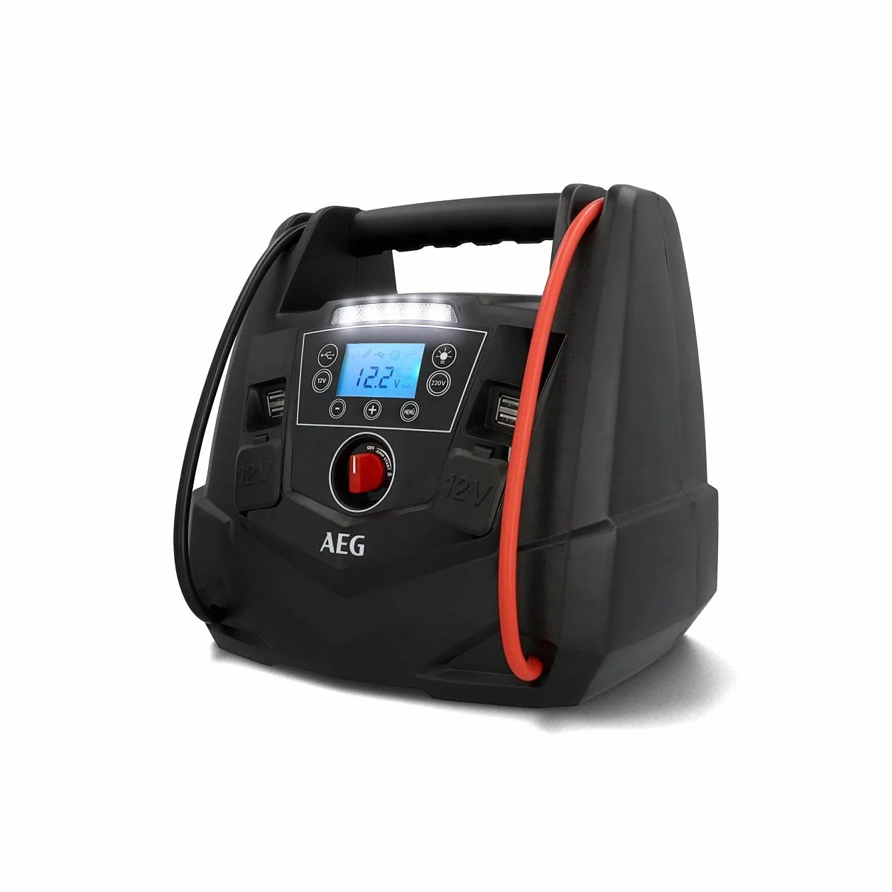 AEG - Estación de energía portátil de 12 V para Coche, con compresor de Aire, Transformador de 220 V, Enchufe, con 4 USB