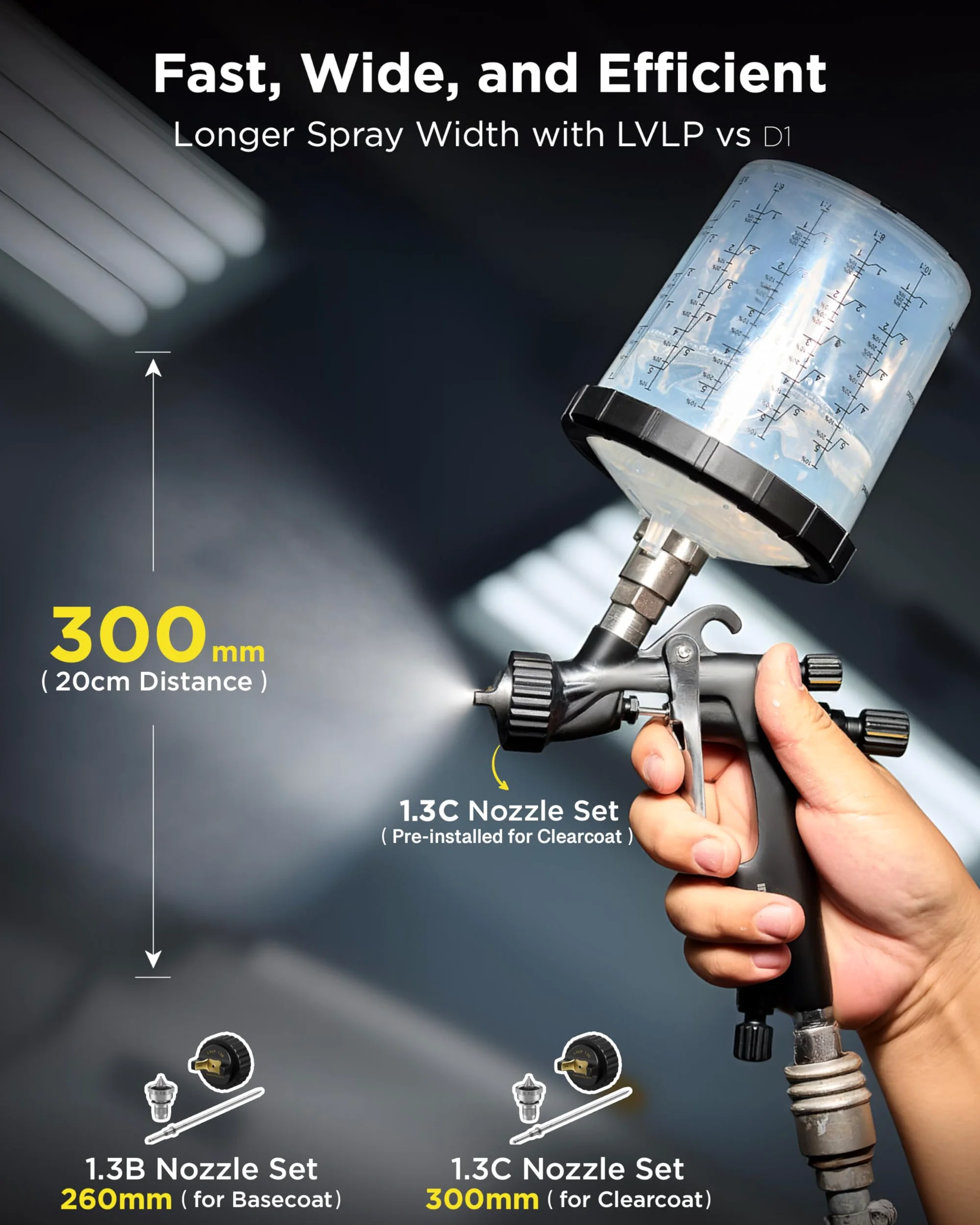 InoKraft Drizzle Pro LVLP - Pistola de pulverización precisa y Profesional, diseño de bajo Exceso de pulverización, Ultraligera de 340 g, Kit de Boquilla 1.3B/1.3C con Accesorios de pulverización de