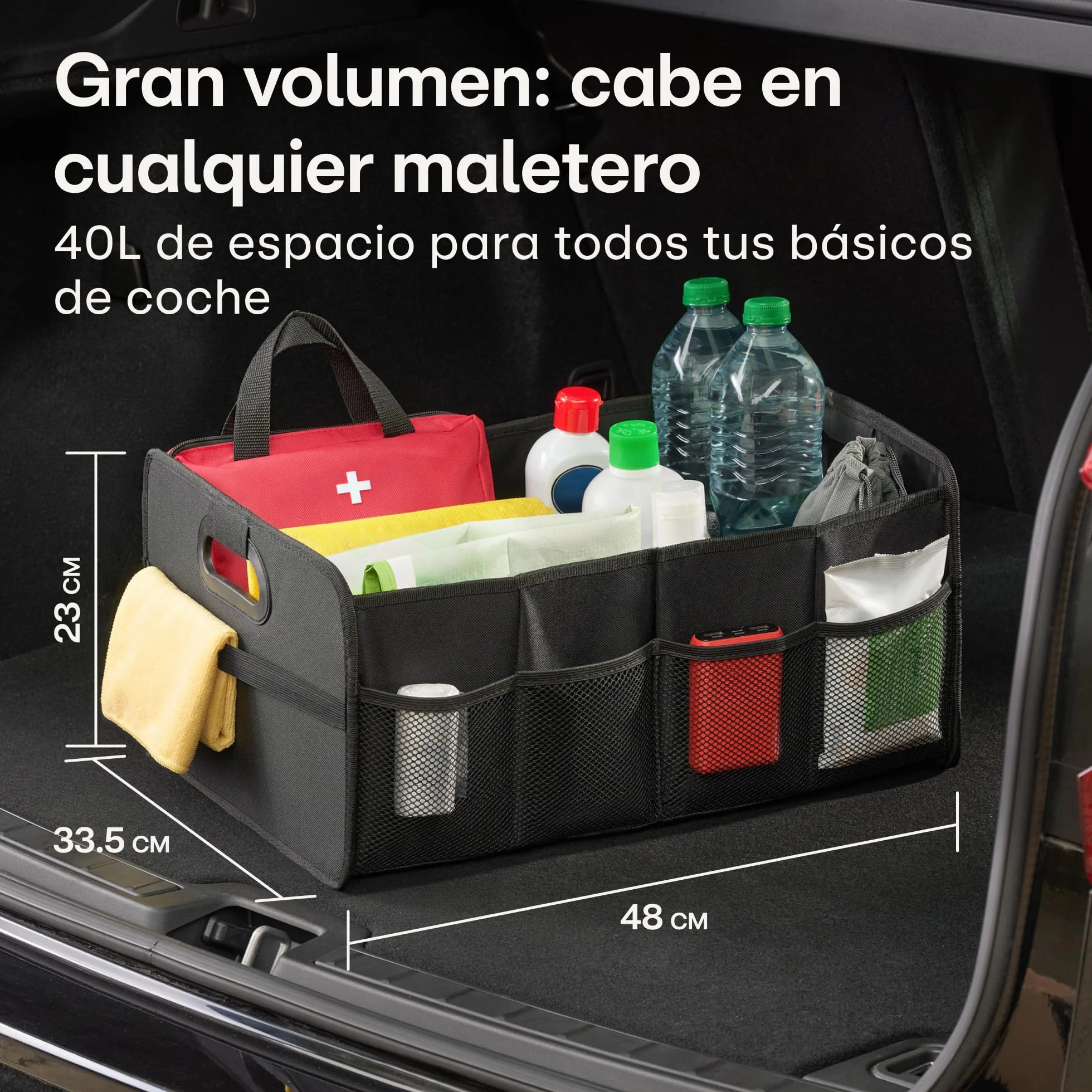 Praknu Organizador de Maletero Plegable XL – 3 Compartimentos Flexibles con 5 Bolsillos – Base Antideslizante – Tamaño Ideal para Organización del Coche – Robusto y Resistente al Agua de Tela Oxford