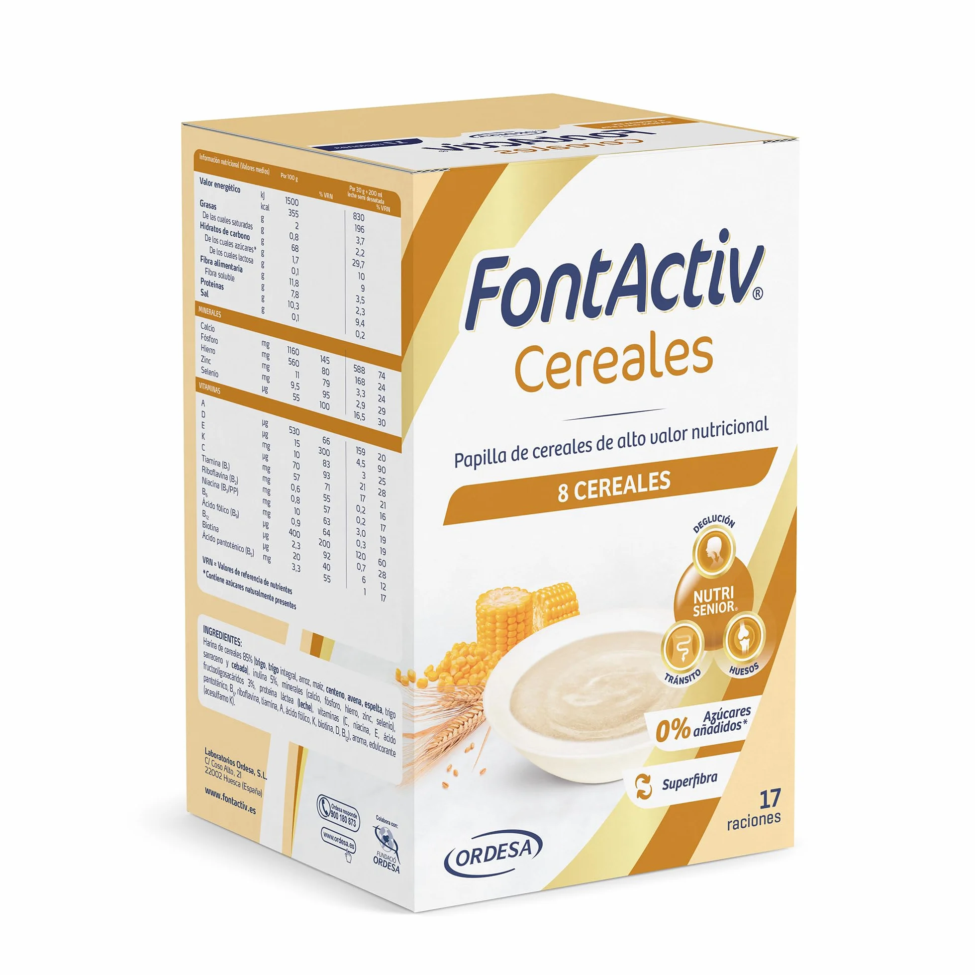 FontActiv 8 Cereales 500g Papilla Cereales Adultos Mayores Arroz Avena Maíz