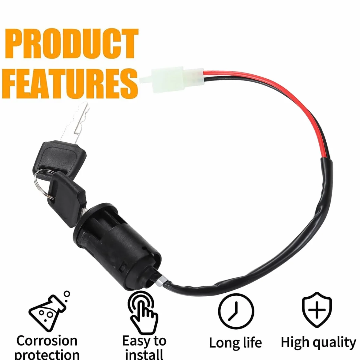 Greluma 1 Pieza Interruptor de llave de encendido de 2 cables para motocicleta Taotao Sunl ATV Quad Dirt Pocket Bike Scooter eléctrico