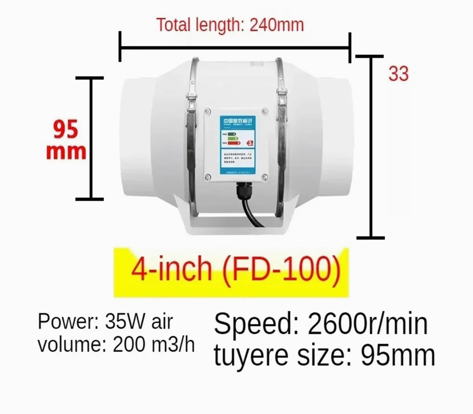 Ventilador de conducto en línea 4'', 5'' y 6'', ventilador extracción silencioso for conductos,Ventilación confiable(4 Inch)