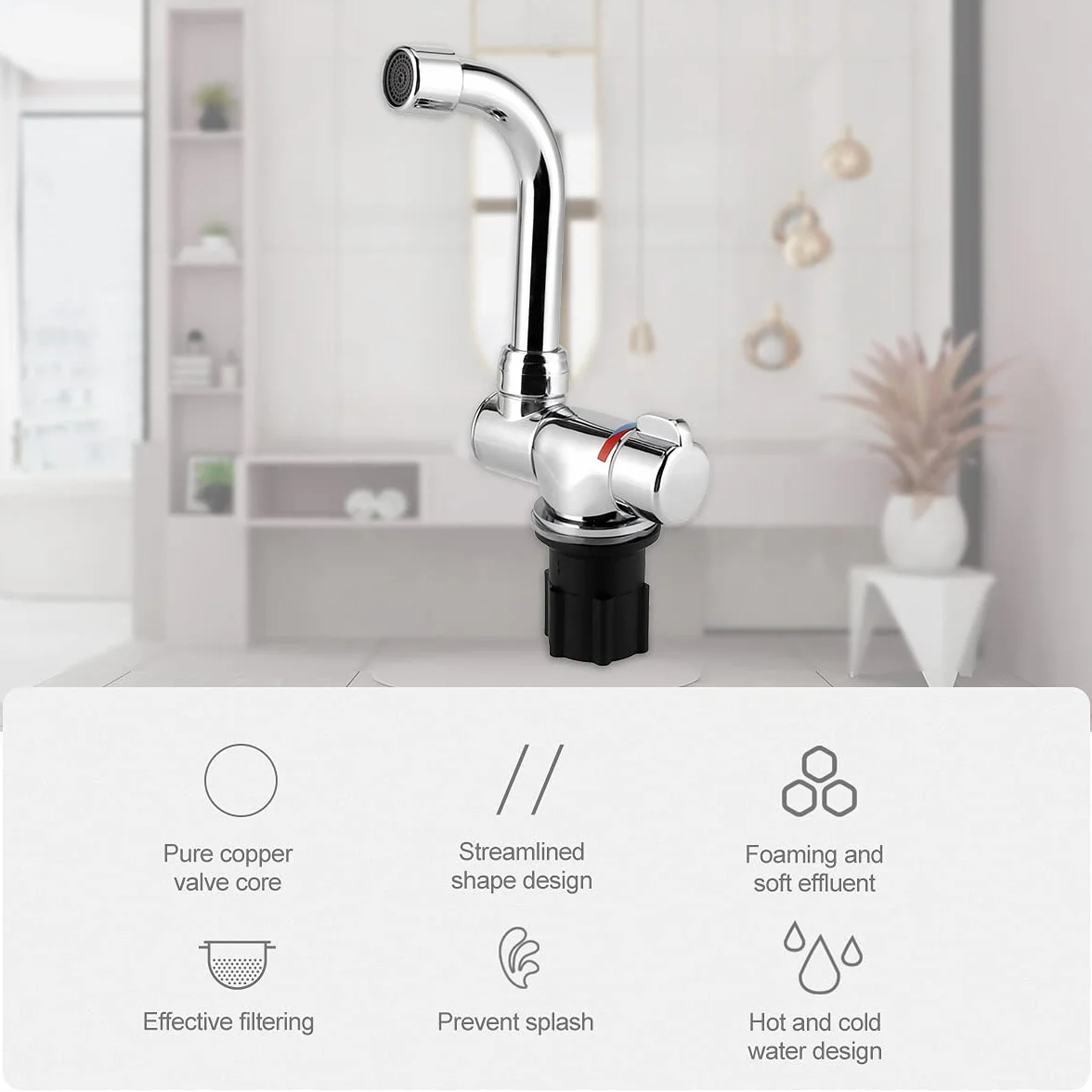 Grifo de Agua, Grifo de Cocina de Rosca G1 / 2in, Herramienta de Lavabo de Salida De Agua Fría Caliente, Aleación de Zinc 360 Grifo de Rotación Ajustable para RV Caravan Cocina Baño Autocaravanas