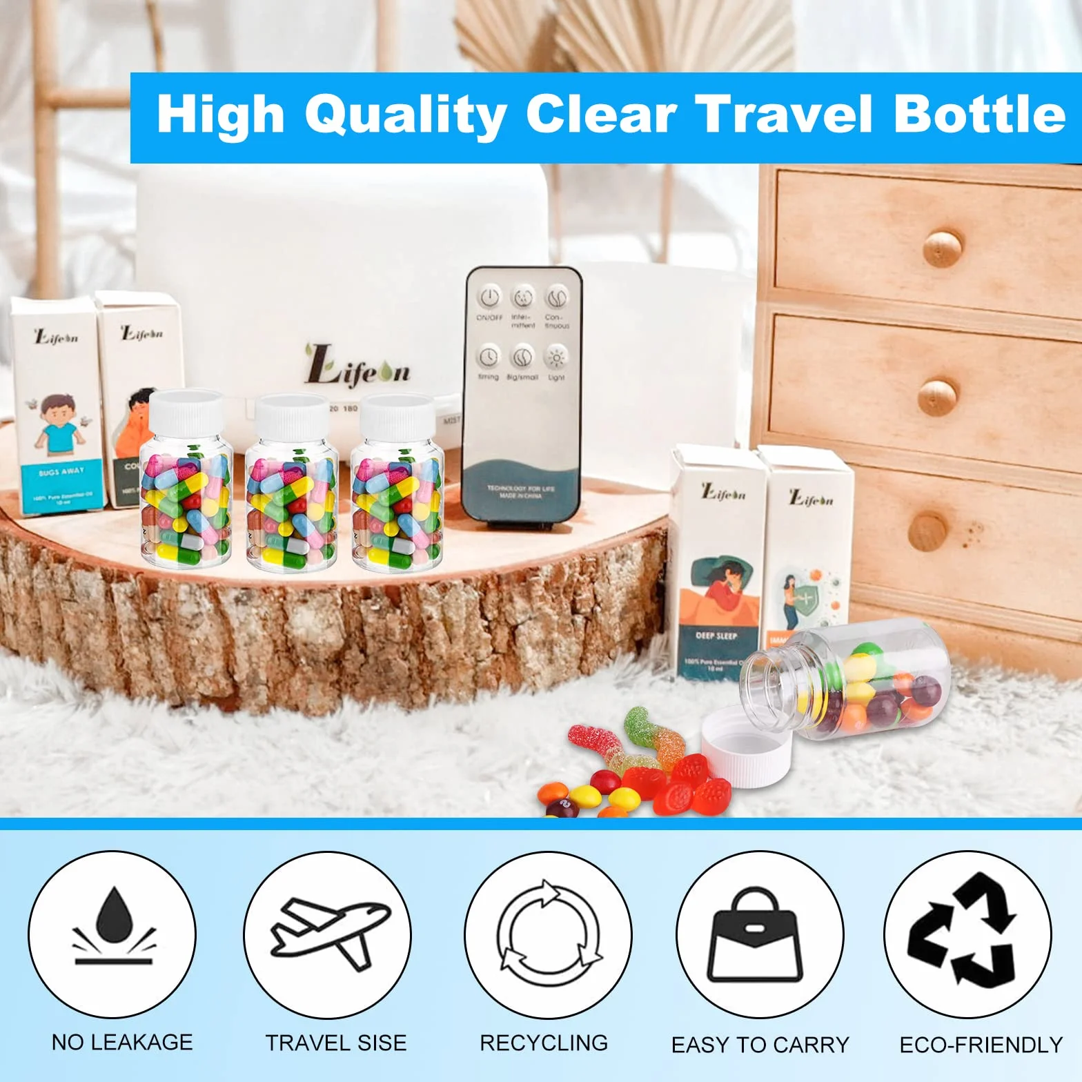 Botella Plastico Transparente 20ml con Tapón de Rosca para Cosméticos, Viajes, Champú, Loción