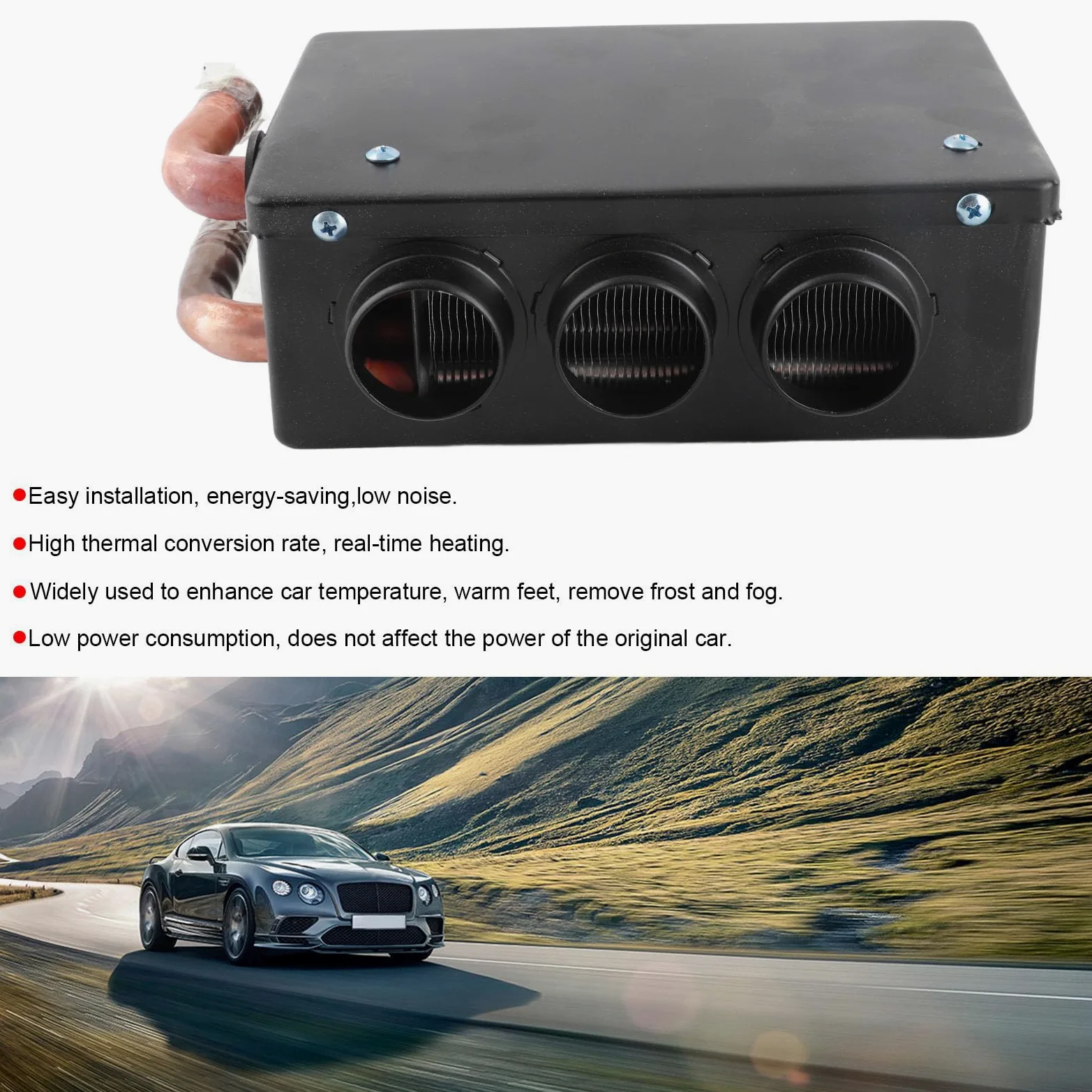 Desempa?ador de coche, calentador de coche de 12 V 50 W, calentador de calentamiento rápido de invierno portátil de 3 orificios, eliminación de escarcha, bajo nivel de ruido