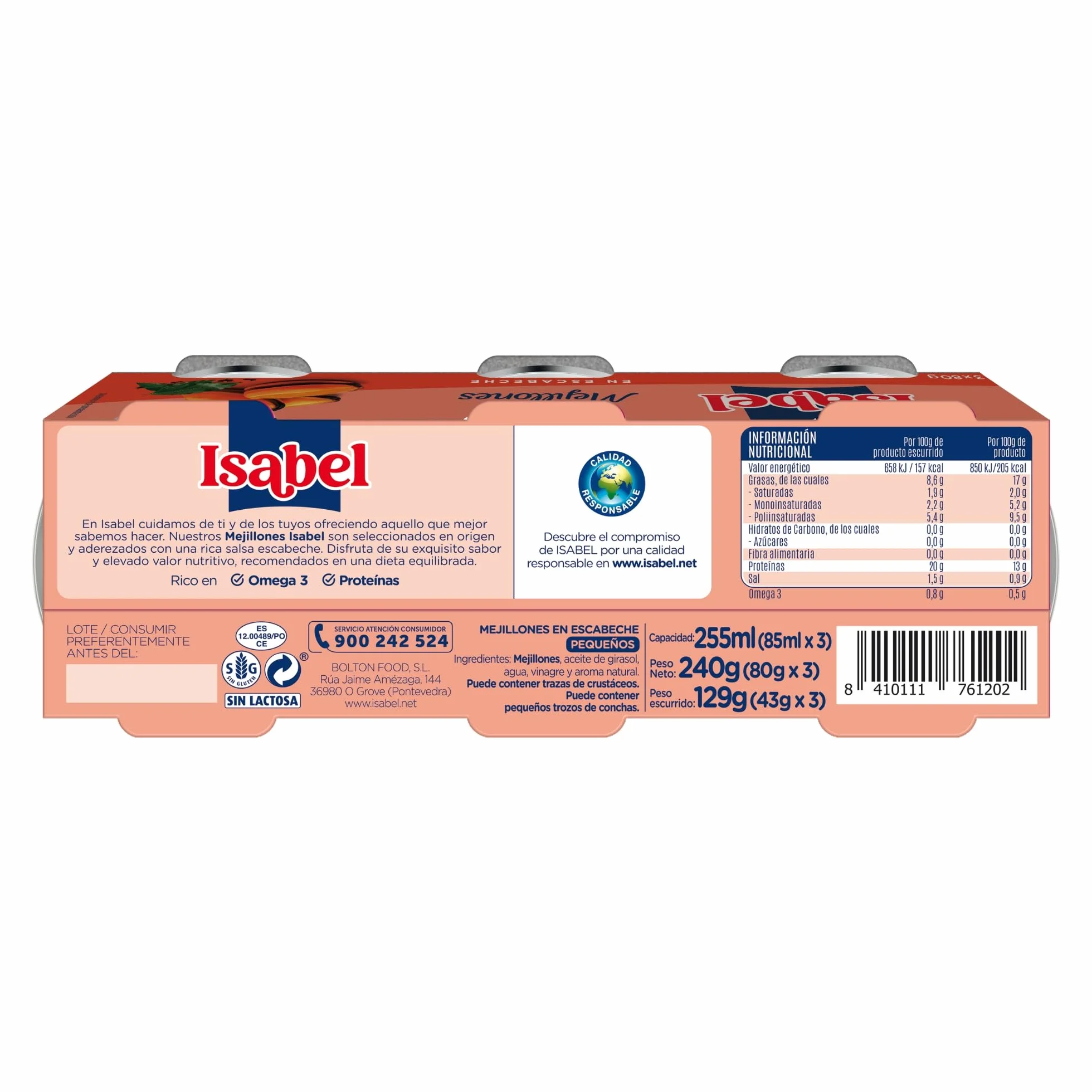 Isabel Mejillones En Salsa De Escabeche Pack 5 Cajas - 3 x 80 g
