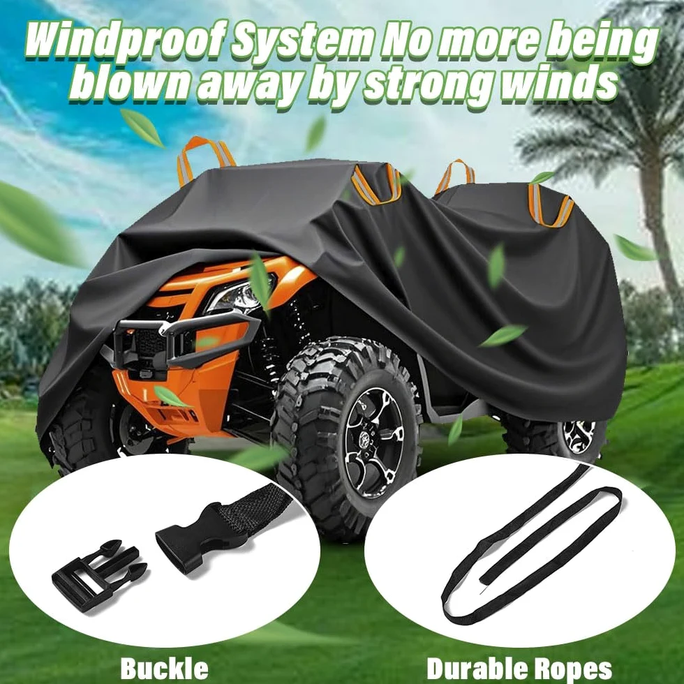 Blueshyhall Cubierta impermeable para quad ATV, protección UV, color negro, de tejido de poliéster 210D con tiras reflectantes y correas de hebilla (XXXL (256 x 110 x 120 cm)