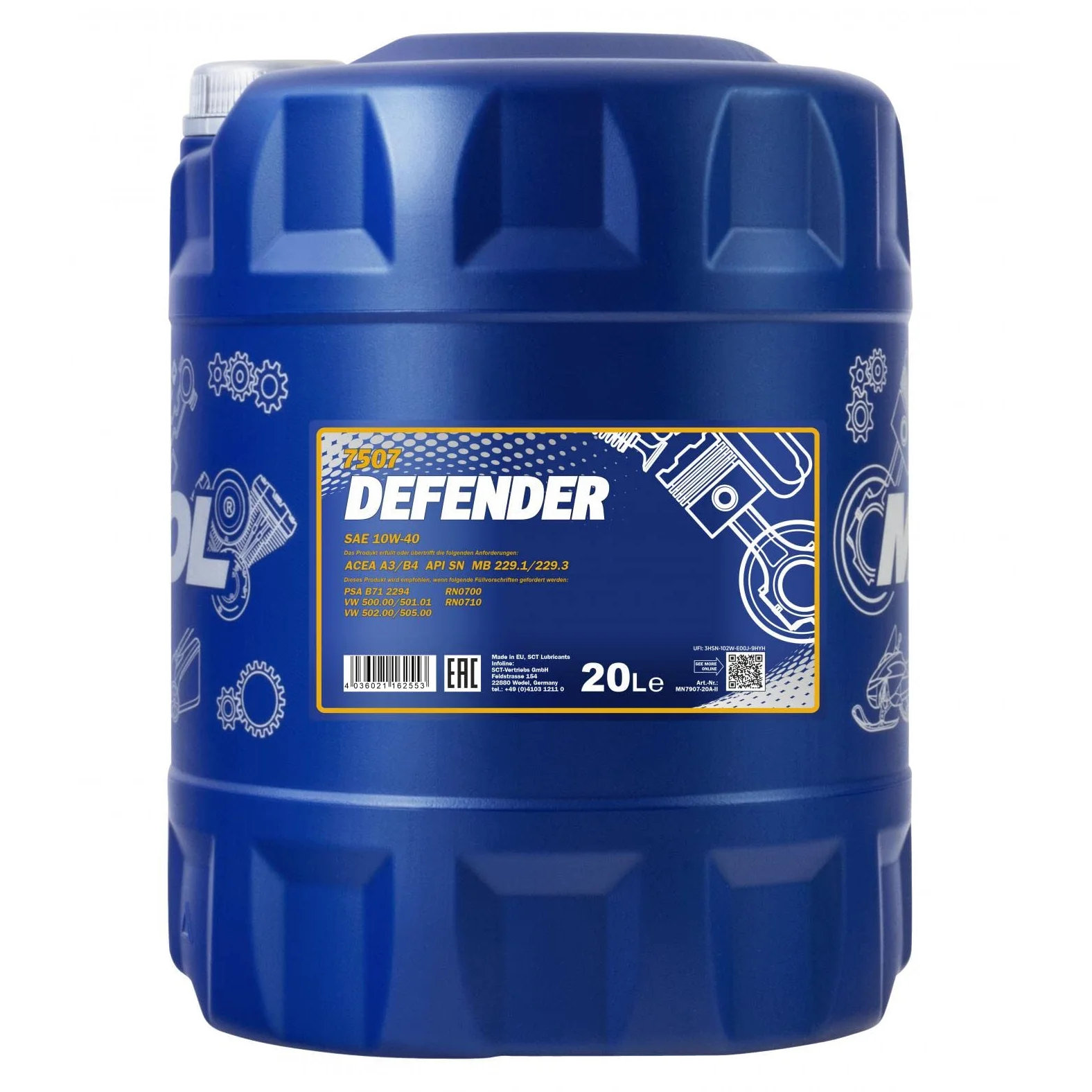 Mannol Defender 10 W de 40 API SL/CF, 20 L