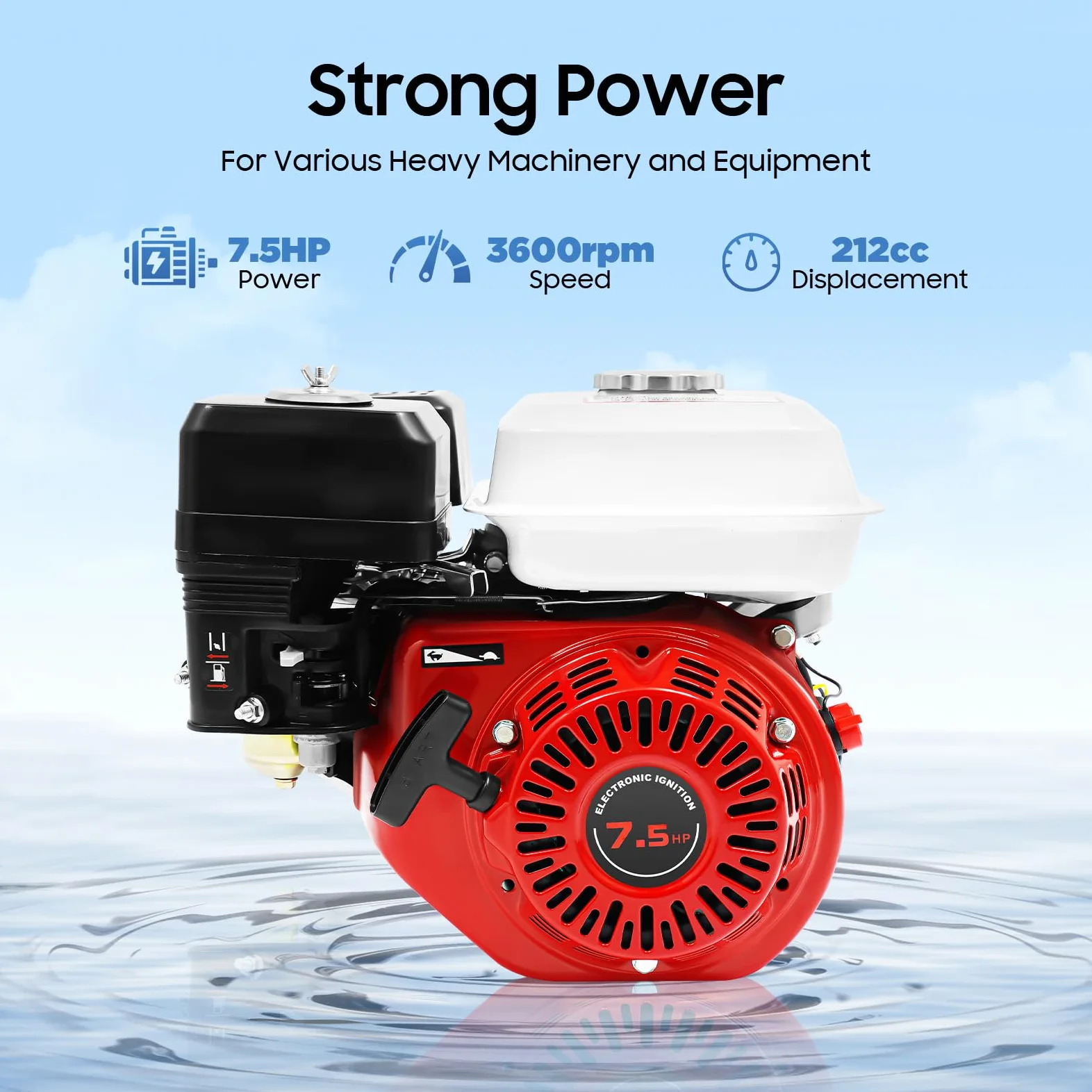 212 cc 7,5 HP Motor Gasolina 4 Tiempos Motor Motoazada OHV | Refrigerado por Aire, con Protección por Falta de Aceite & Arranque por Tirador 3KW Motor de 4 Tiempos para Karts