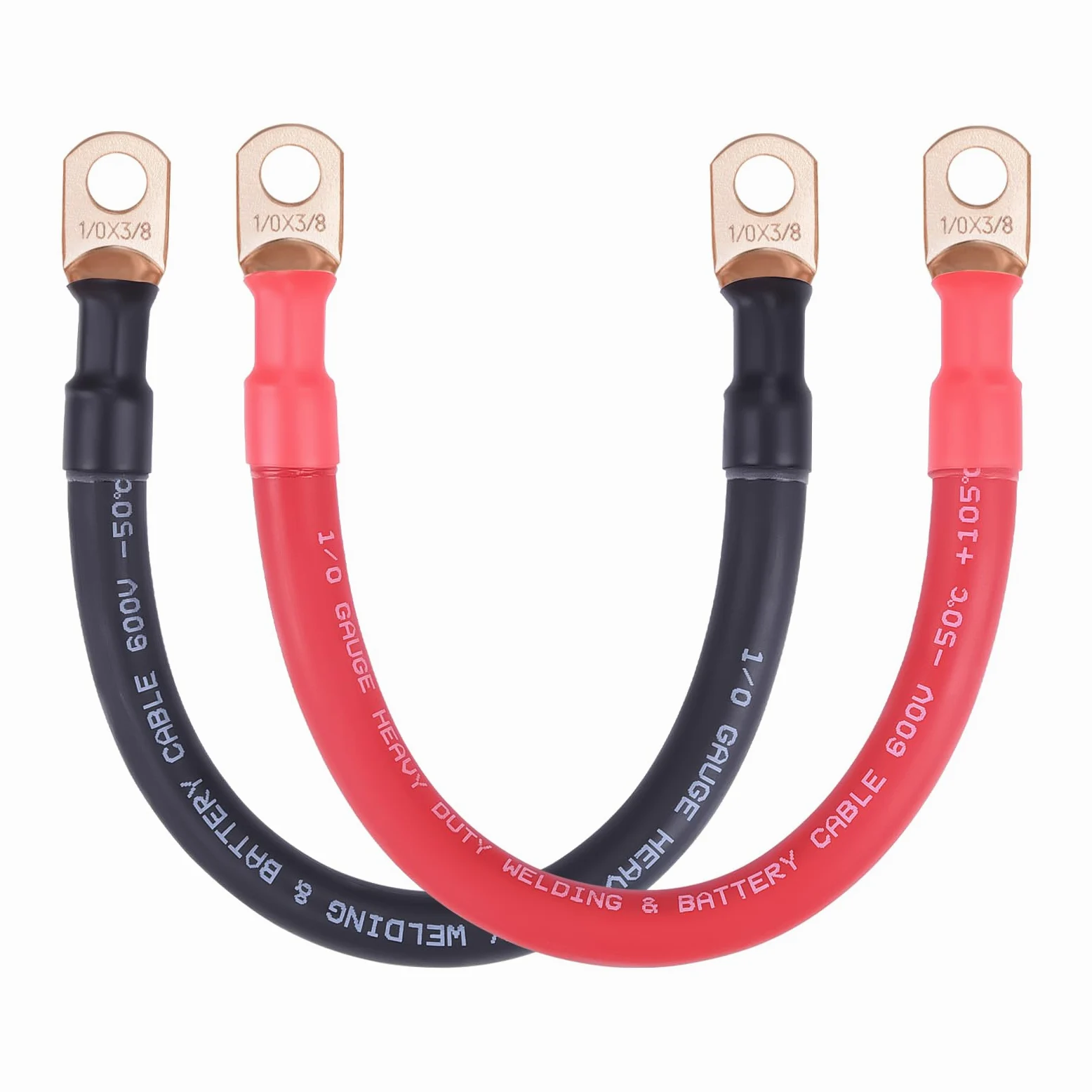iGreely Cable de batería de calibre 1/0 AWG, alambre de cobre puro, cables inversores de energía de batería con lengüetas de 3/8 pulgadas para panel solar, motor de arrastre, automóvil, motocicleta