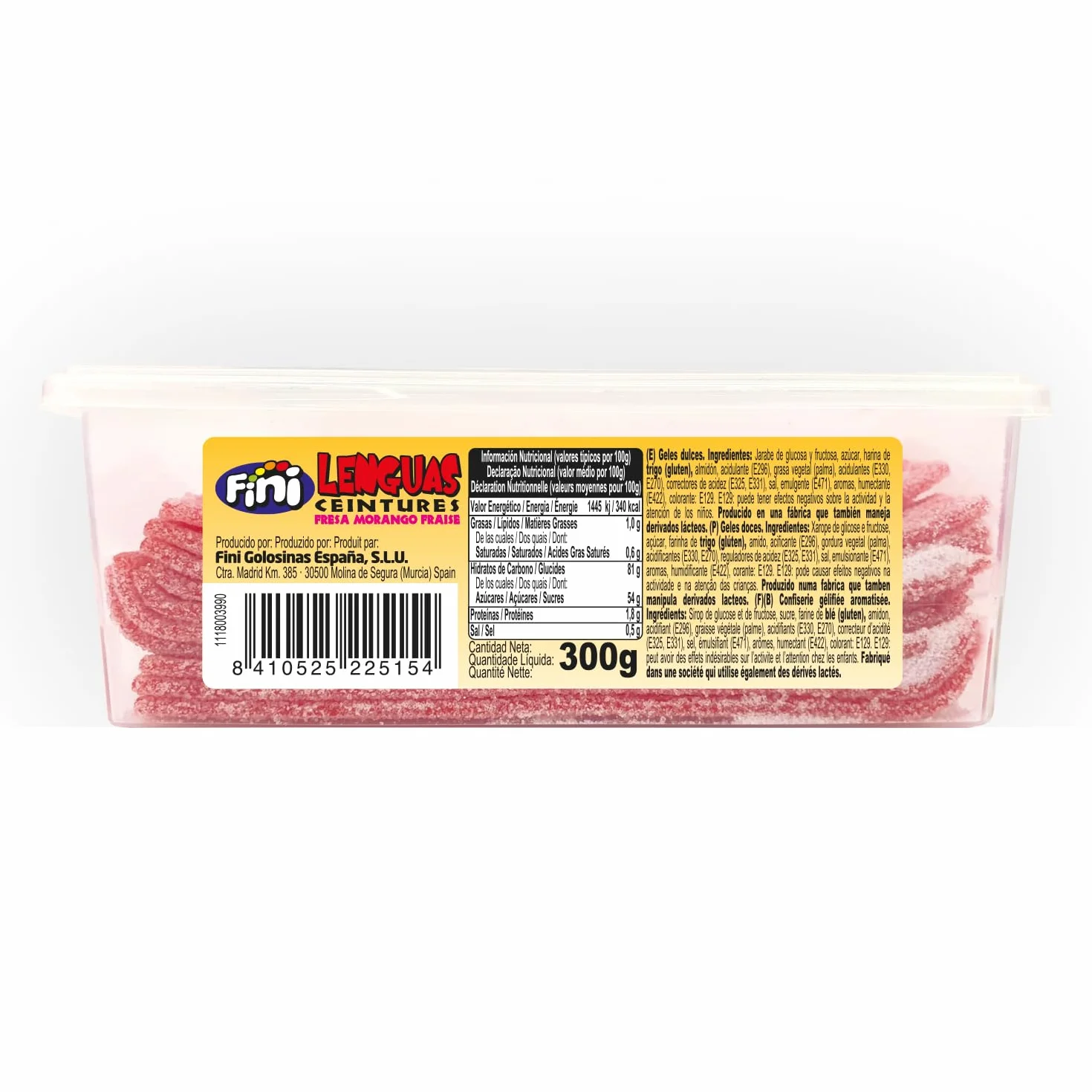 Fini Golosinas Lenguas Fresa Pica Cintas de Regaliz Ácido Tarro 290 g