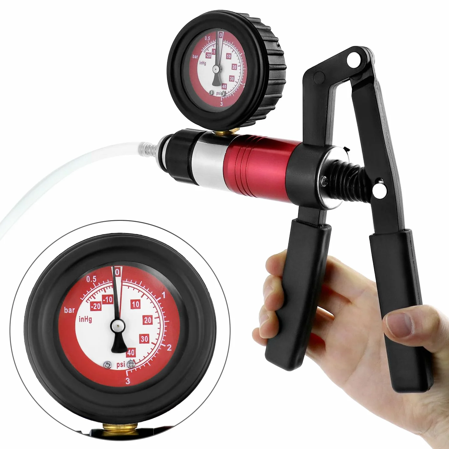 QWORK® Kit de Purga de Frenos de Vacío con Bomba de Vacío, Manómetro y Adaptadores Universales - para Automóviles, Camiones y Motocicletas