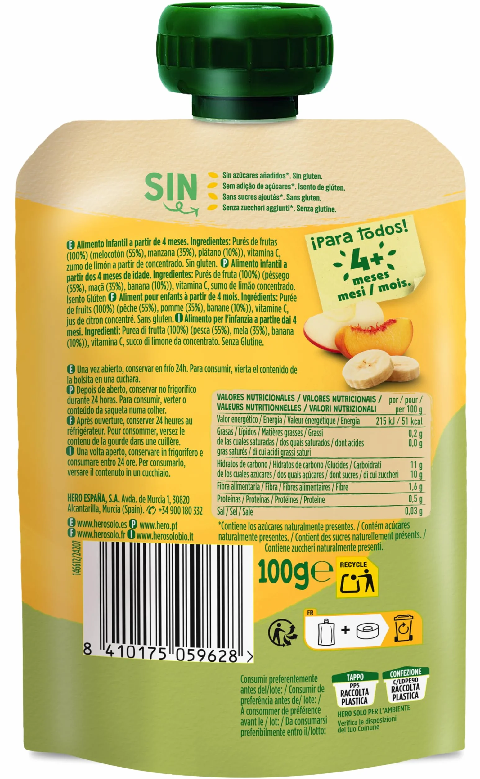 Hero Baby Bolsitas 3 Frutas 100 g Para Bebés 4 Meses