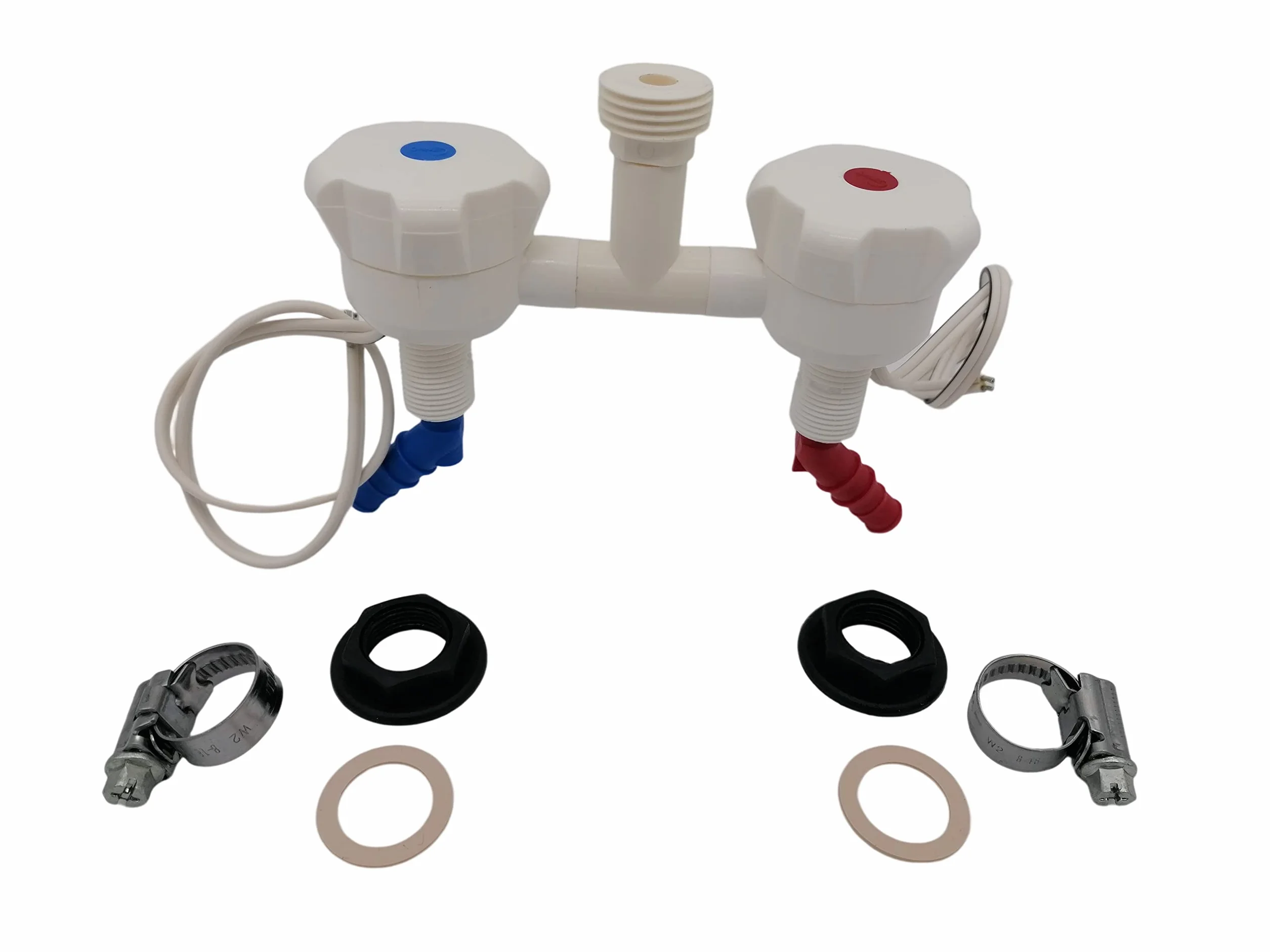 CR-MOESANCO® KIT Grifo NOVO Marrón Mezclador con Doble Entrada y 2 Abrazaderas con Salida a Roca Ducha 1/2 para Caravana, Autocaravana, Camper o Barco