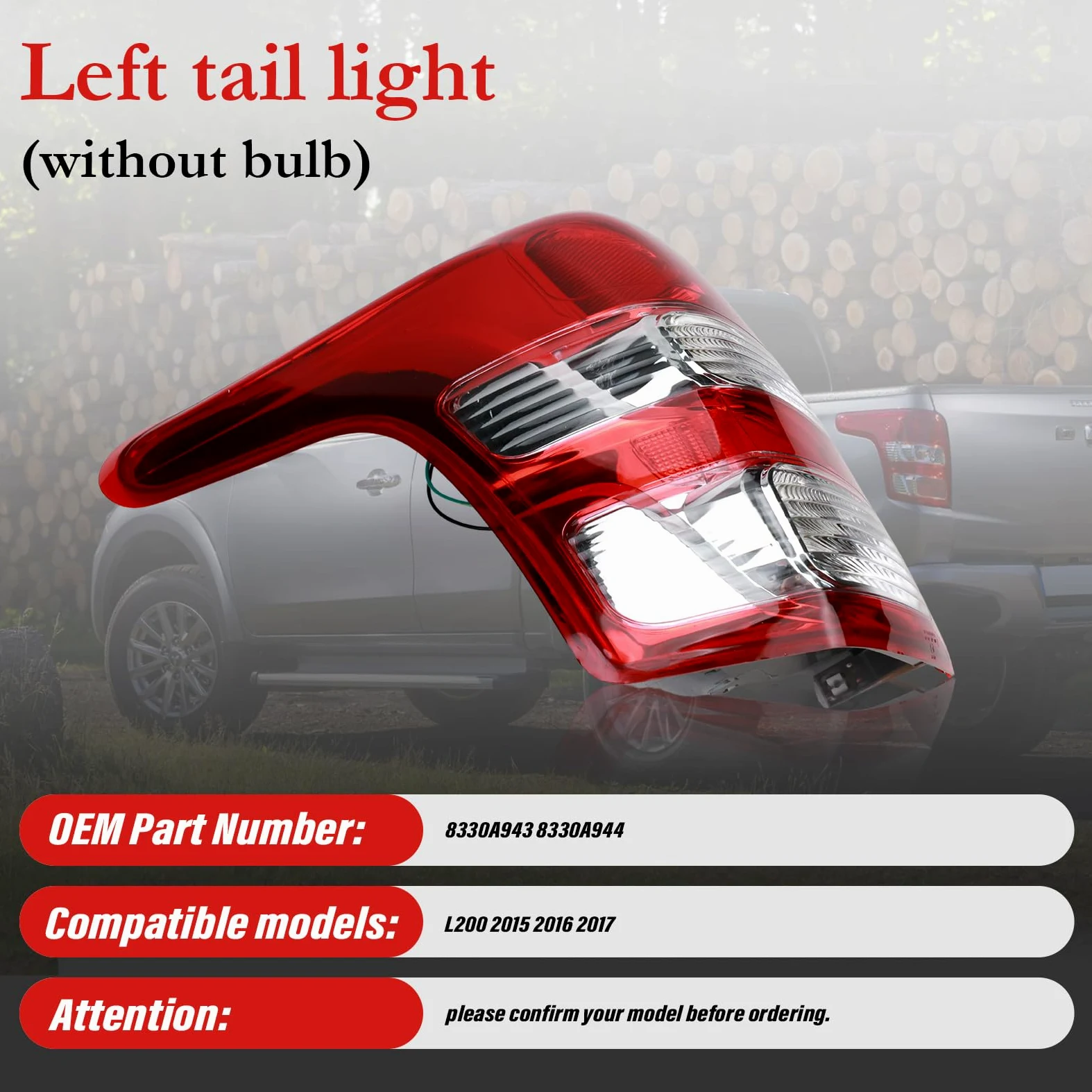 Luces Traseras izquierdo para Mitsubishi L200 2015 2016 2017 GrupoLuz Trasera para 8330A943 8330A944 Faros traseros Luz de freno lateral Lado conductor