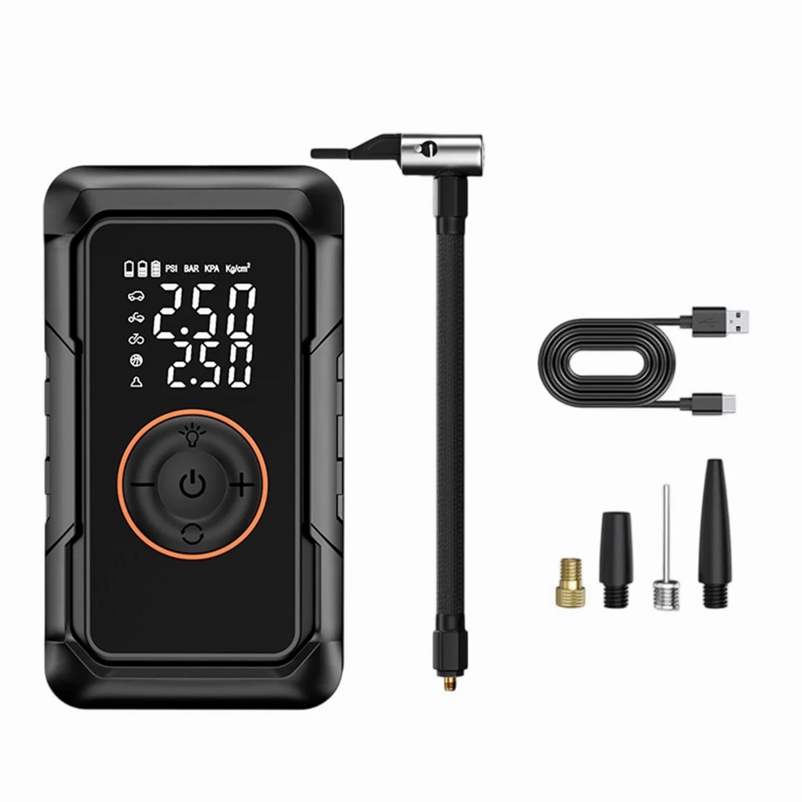 Inflador de neumáticos portátil para coche, luz LED, apagado automático eléctrico inteligente | Bomba de bola infladora portátil para motocicleta, SUV, camión, RV, remolque, cuatrimoto, scooter, pelota