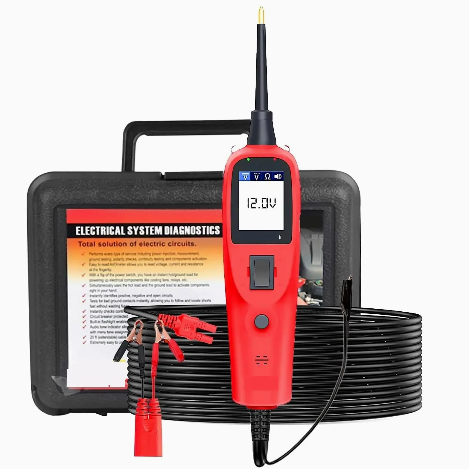 Comprobador de Baterias de Coche, Kit de sonda de circuito de potencia, 12 V, 24 V CA, CC, comprobador de voltaje digital, herramienta de diagnóstico automotriz