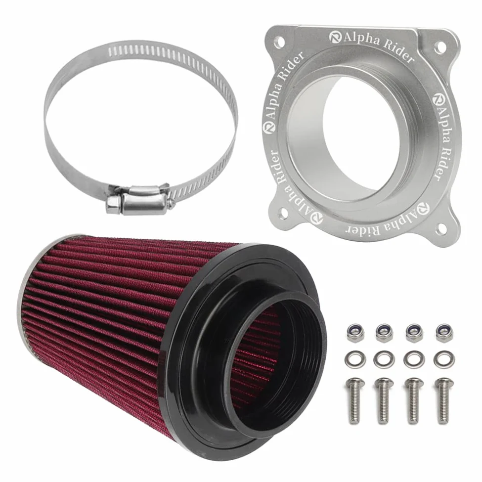 Motoparty Kit de filtro de aire del motor para Yamaha YFM700 Raptor 2006-2021, Yamaha YFM700R Raptor y Yamaha YFM700R Raptor SE, con entrada de filtro de aire y adaptador de soporte (plateado)